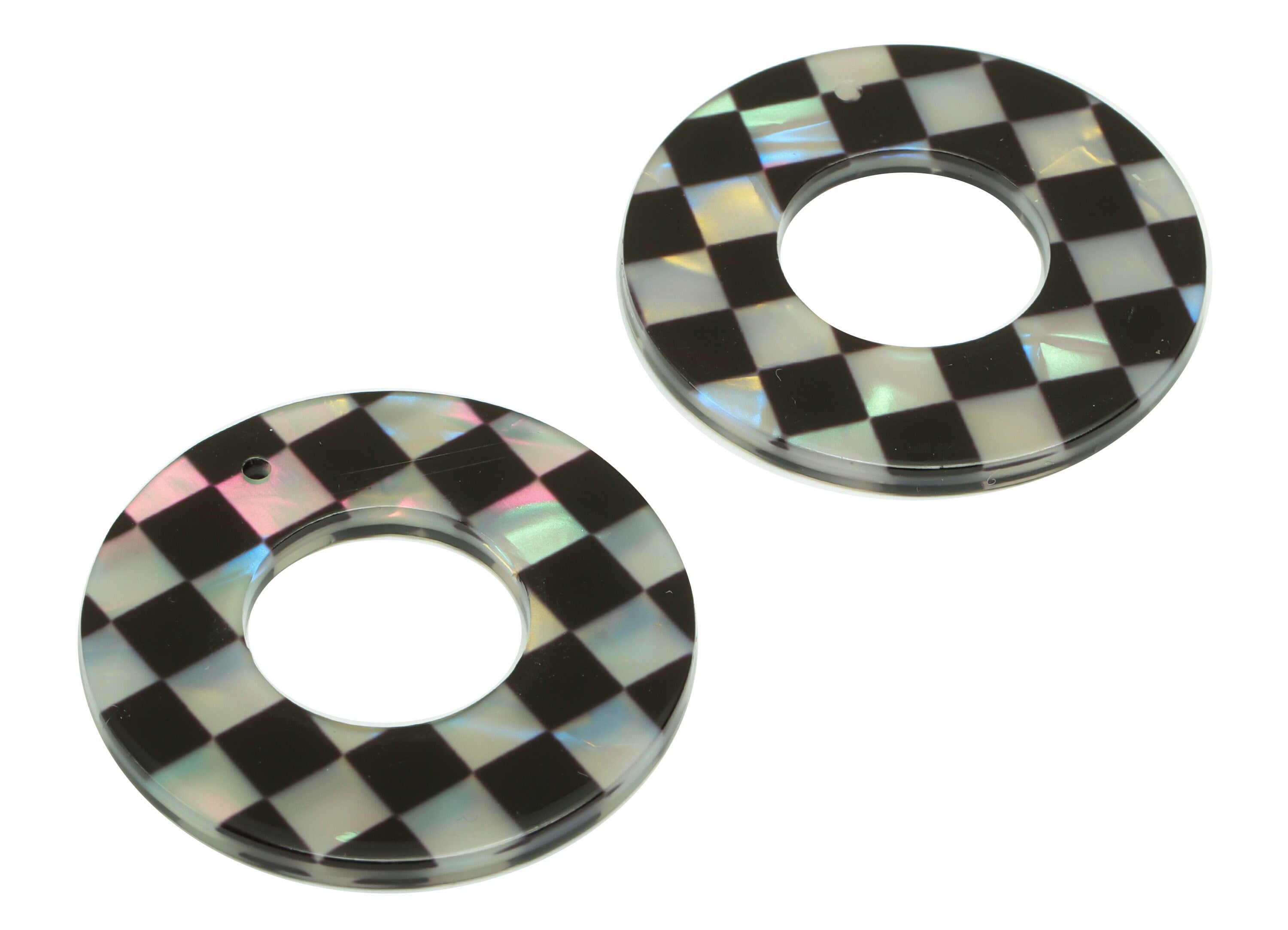 PVC Round Earring Charm - Circle Checkerboard Circle Pendant - Charm With Hole - Color Code: A875 - 35x35x2.4mm - AC2546-A875 - DOMEDBAZAAR
