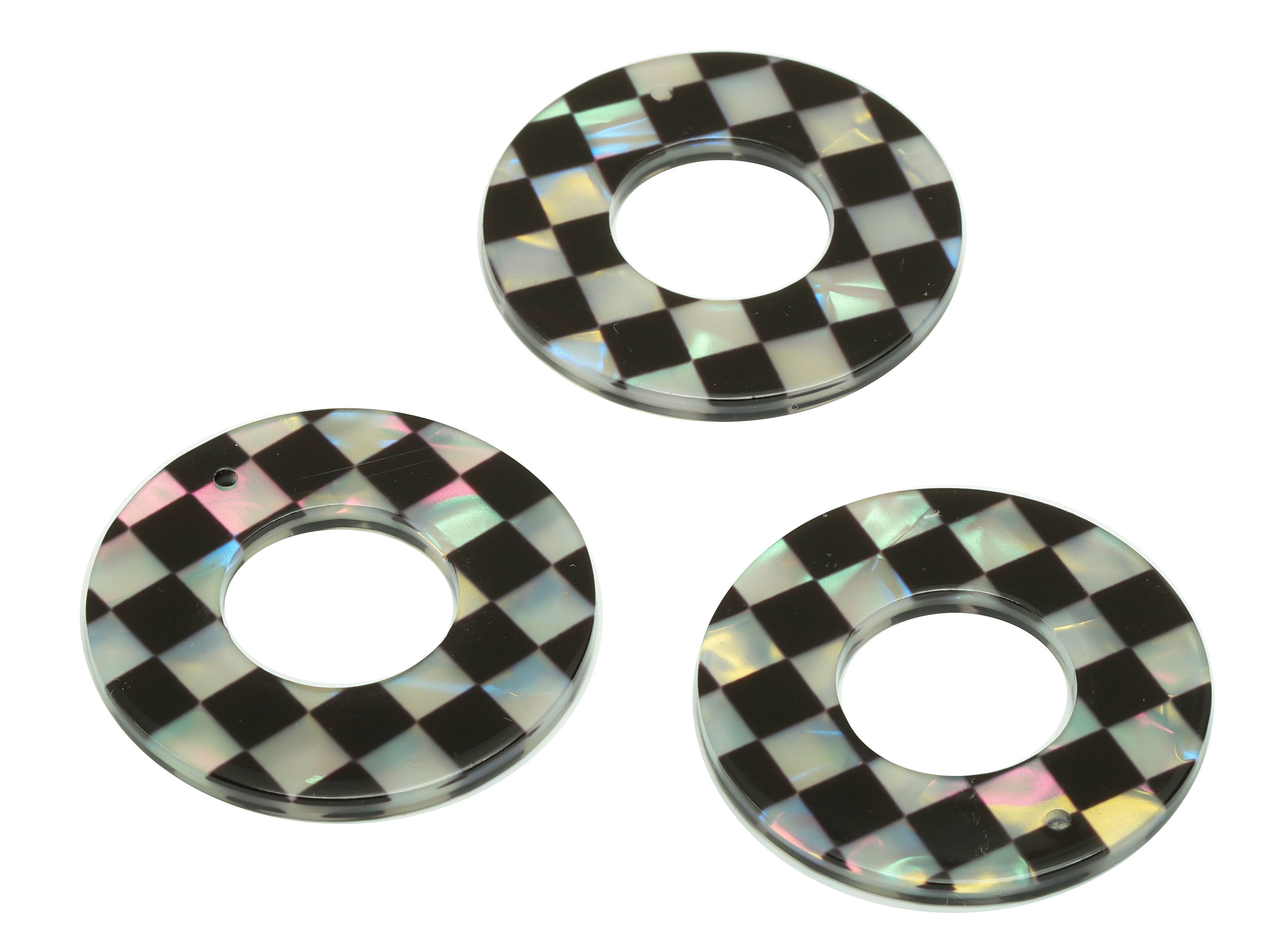 PVC Round Earring Charm - Circle Checkerboard Circle Pendant - Charm With Hole - Color Code: A875 - 35x35x2.4mm - AC2546-A875 - DOMEDBAZAAR