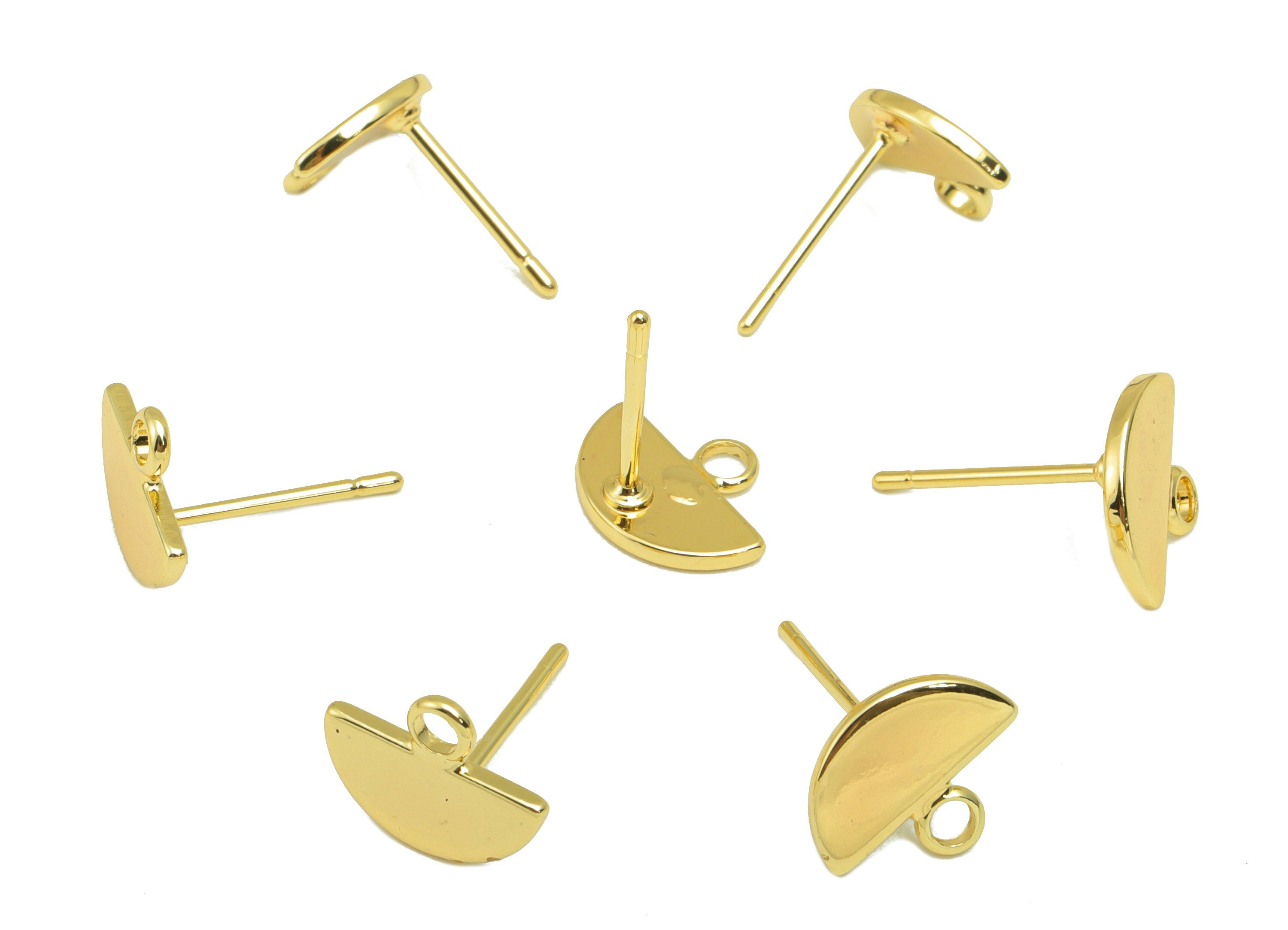 Brass Half Circle Earring Post - Brass Half Moon Earring Stud With Loop- 18K Real Gold Plated- Jewelry Supplies - 10x5x1mm- RGP1084- RGP1804 - DOMEDBAZAAR
