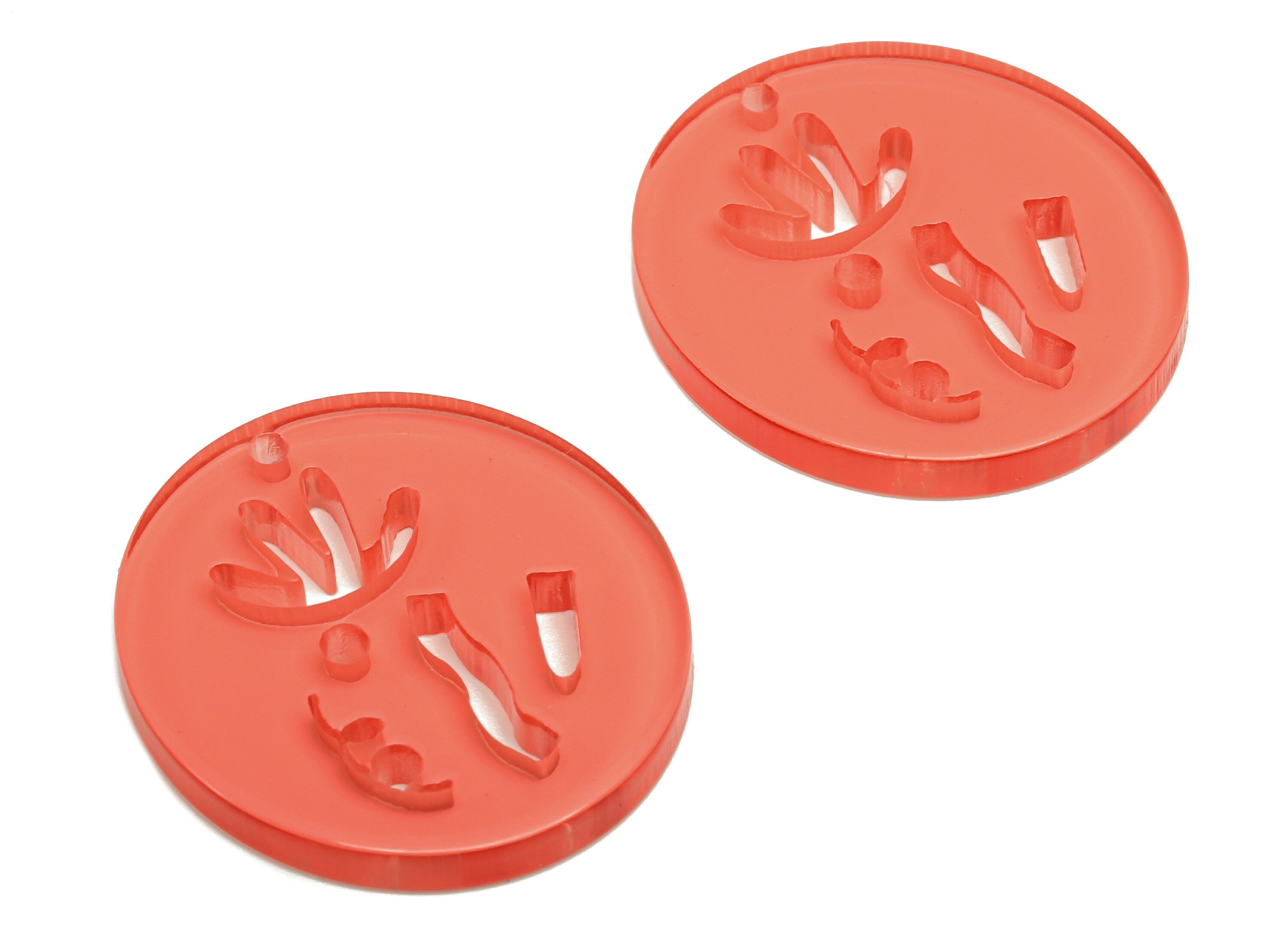 Acrylic Bead Door Window Curtain - Transparent Red Round Wind Bell Chimes - Circle Earring Charm - Color Code:A465- 30x28x3mm - AC2135-A465 - DOMEDBAZAAR