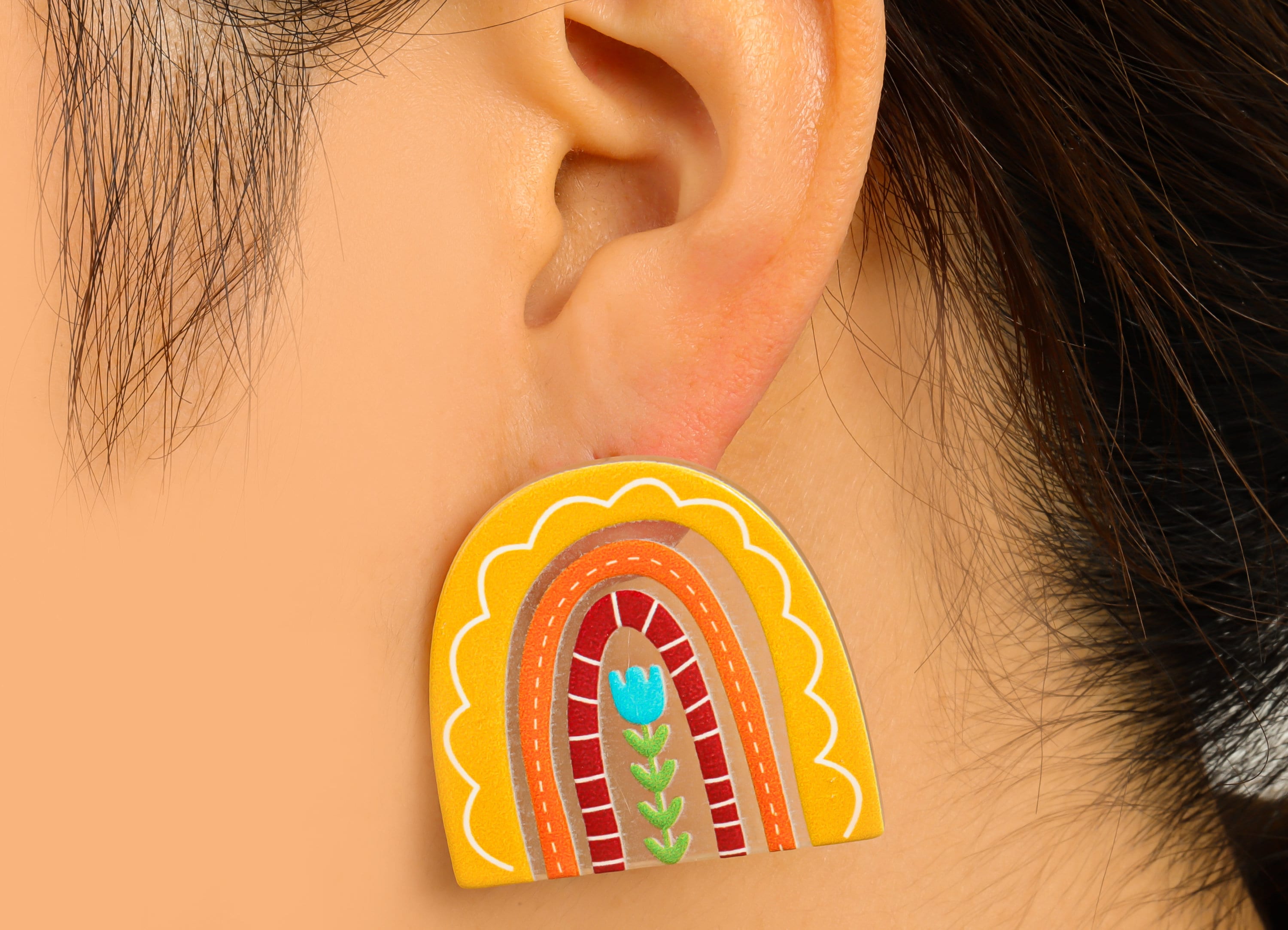 Domed Acrylic Earring Stud - Acrylic Rainbow Earring Post - Flower Earring Post - Jewelry Making Supplies -36x36.4x2.8mm - AC2590F - DOMEDBAZAAR