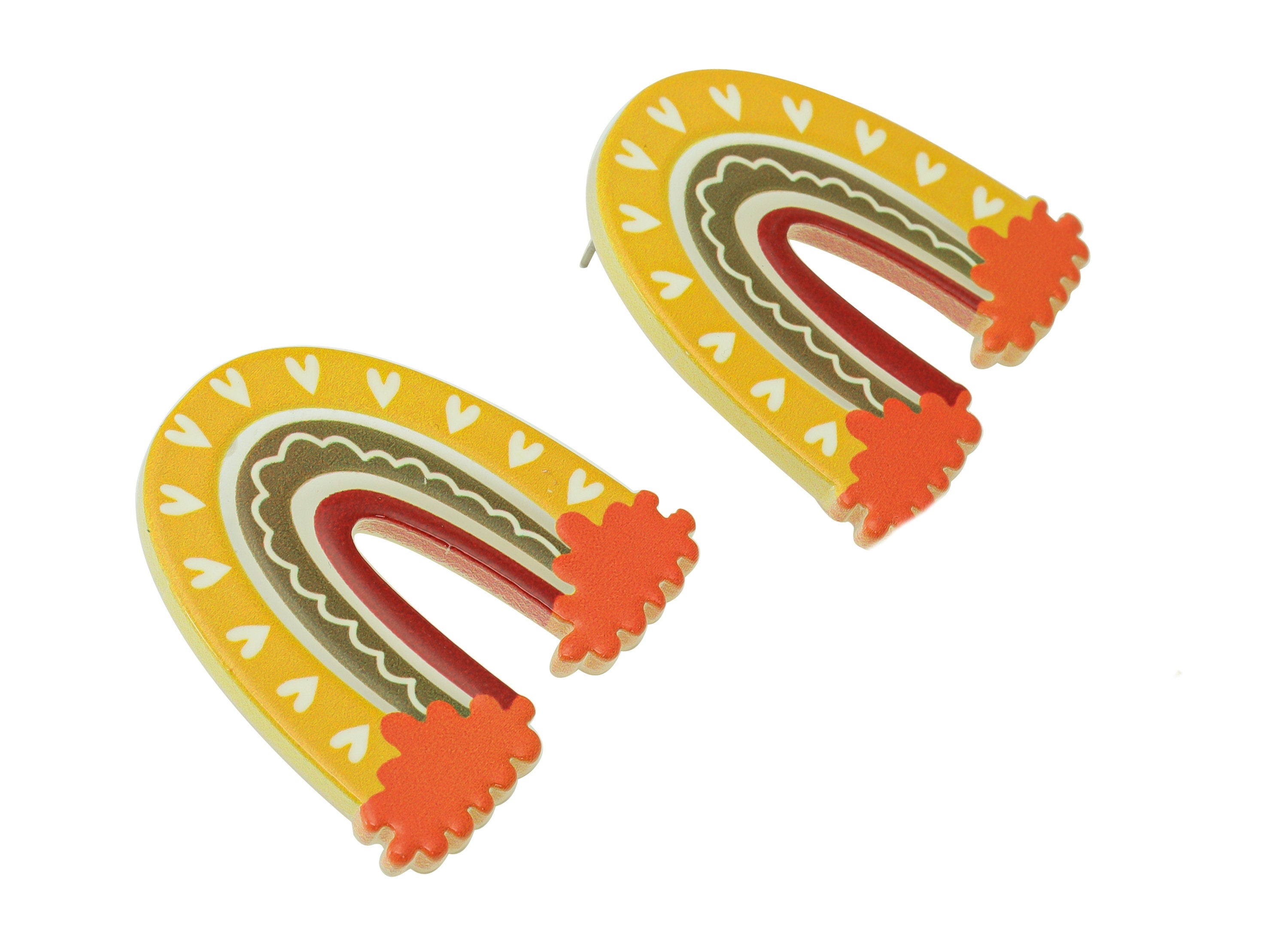 Domed Acrylic Earring Stud - Acrylic Rainbow Cloud Earring Post - Heart Earring Post - Jewelry Making Supplies -35x39x2.8mm- AC2590H - DOMEDBAZAAR