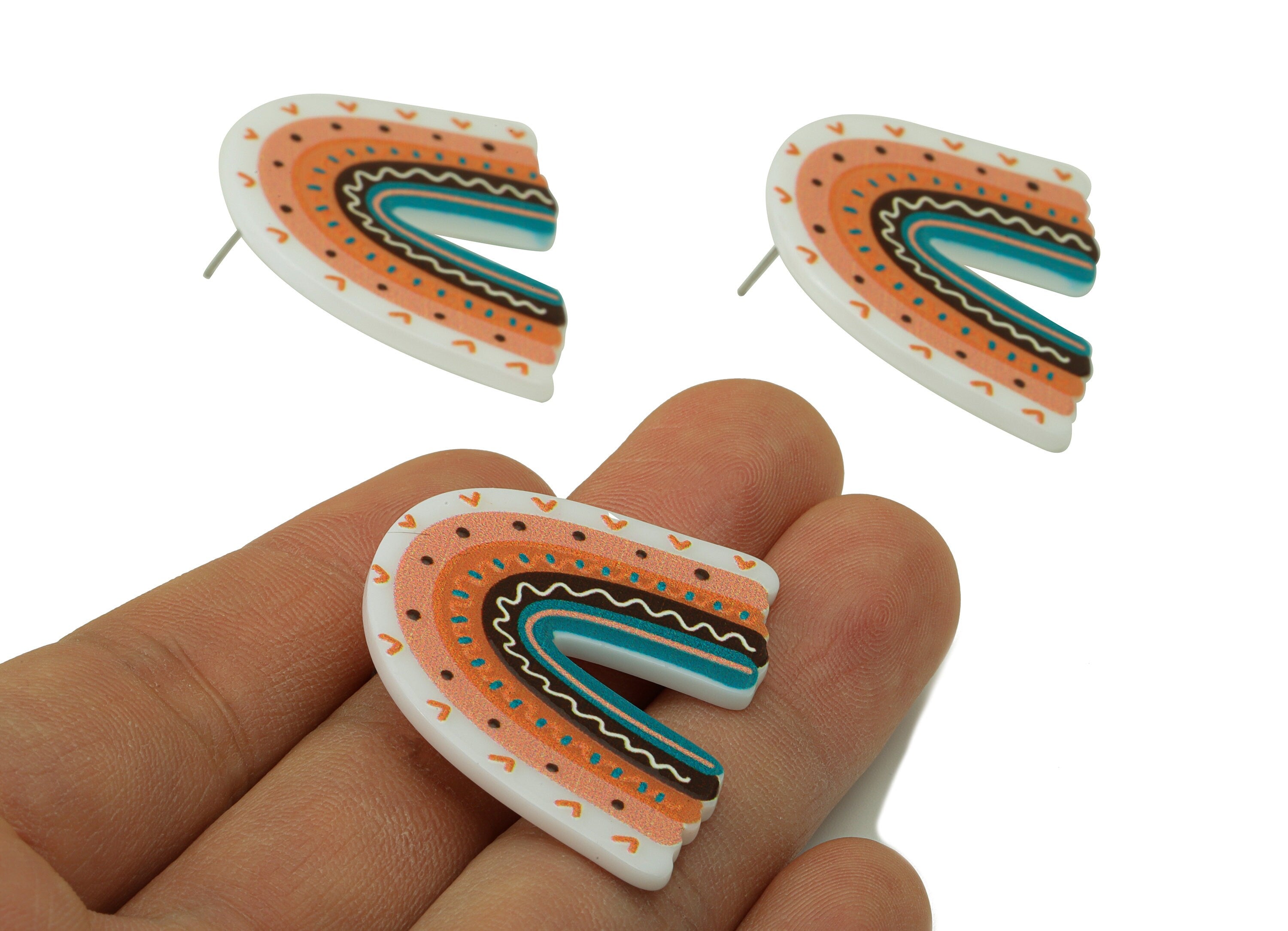 Domed Acrylic Earring Stud - Acrylic Rainbow Earring Post - Heart Earring Post - Jewelry Making Supplies -28x37.53x2.36mm- AC2590B - DOMEDBAZAAR