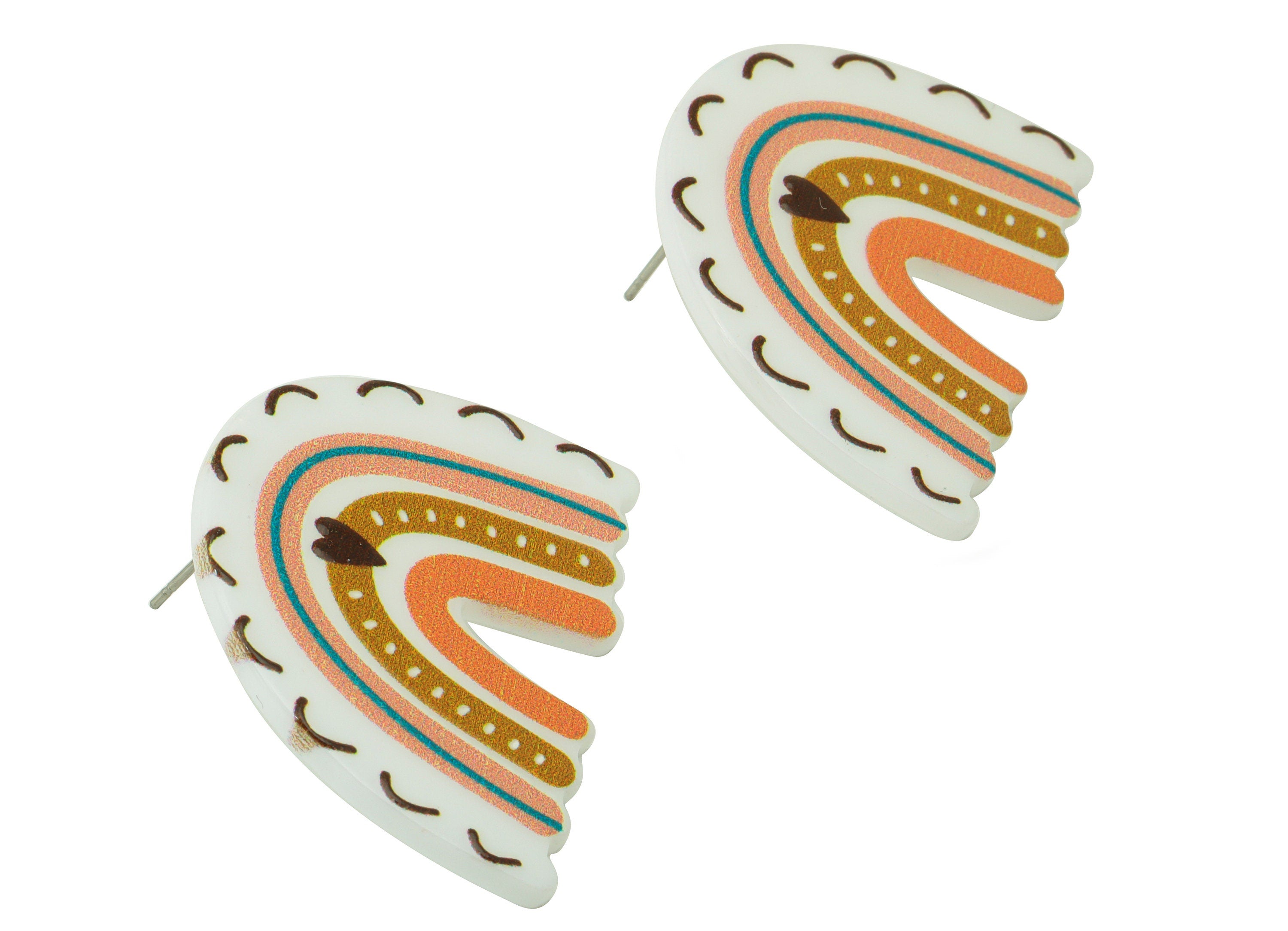 Domed Acrylic Earring Stud - Acrylic Rainbow Earring Post - Heart Earring Post - Jewelry Making Supplies -30.12x37.8x2.43mm- AC2590C - DOMEDBAZAAR