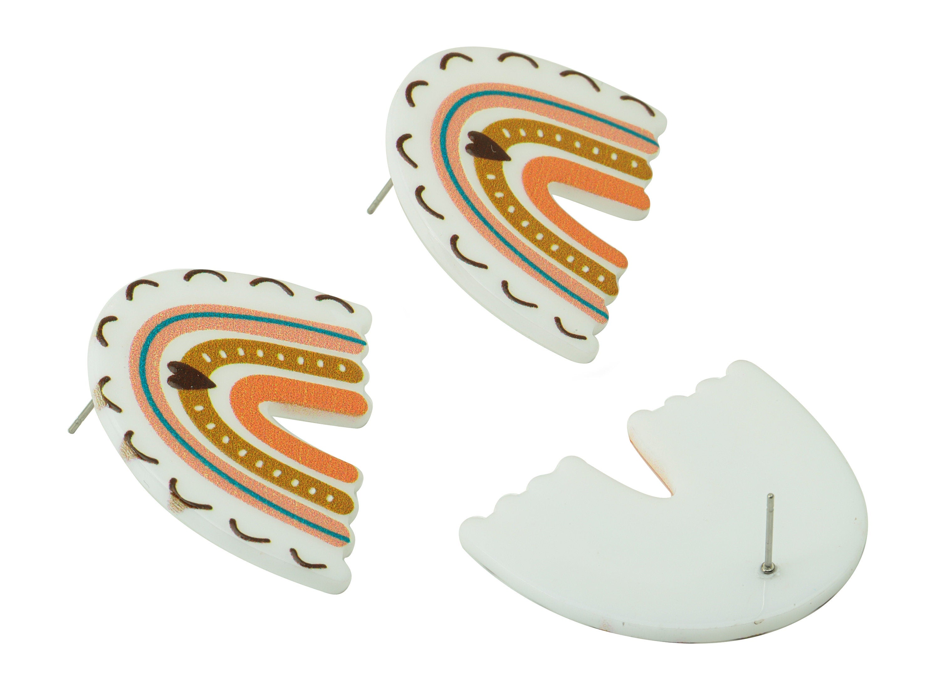 Domed Acrylic Earring Stud - Acrylic Rainbow Earring Post - Heart Earring Post - Jewelry Making Supplies -30.12x37.8x2.43mm- AC2590C - DOMEDBAZAAR