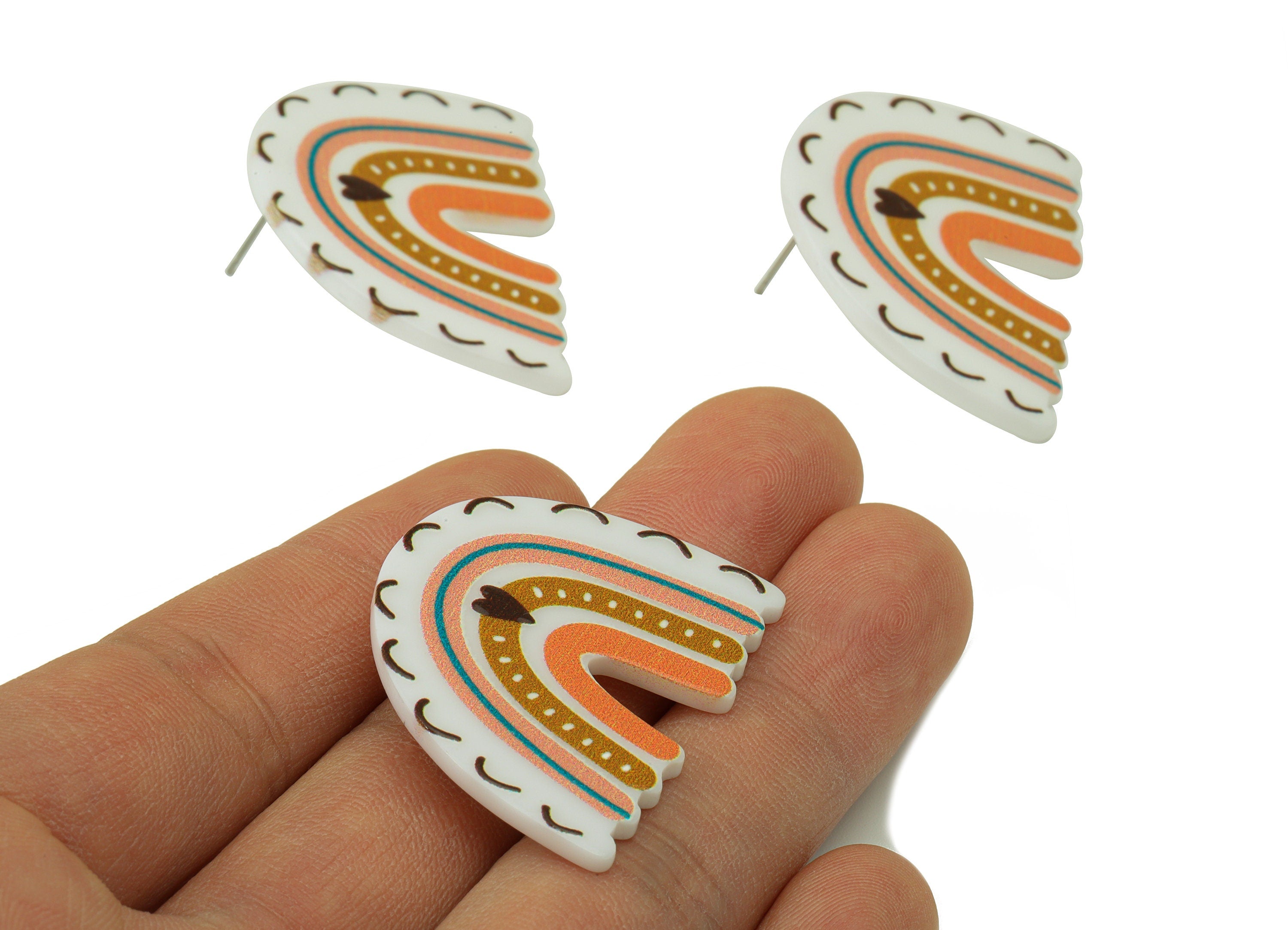 Domed Acrylic Earring Stud - Acrylic Rainbow Earring Post - Heart Earring Post - Jewelry Making Supplies -30.12x37.8x2.43mm- AC2590C - DOMEDBAZAAR