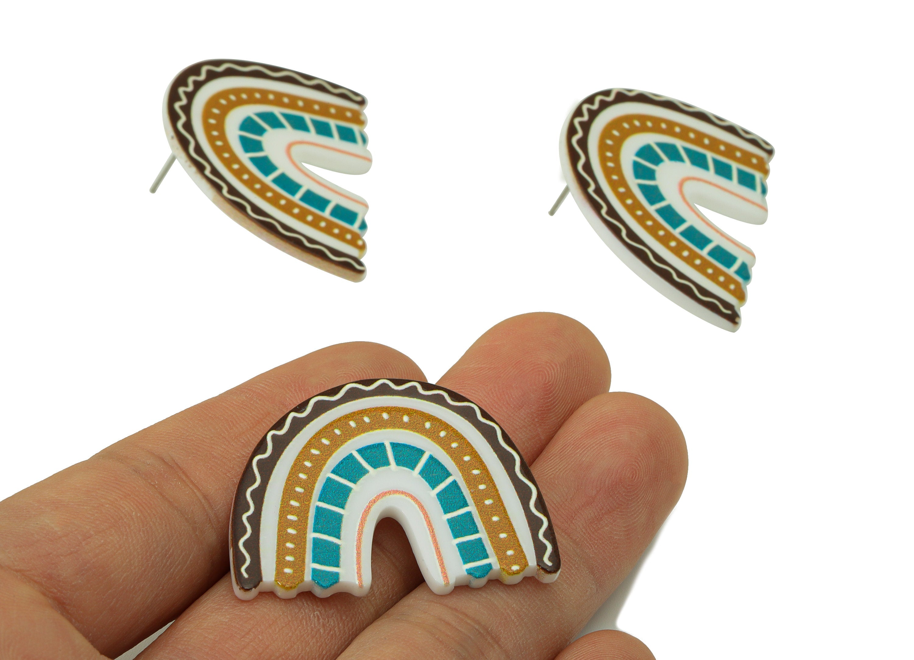Domed Acrylic Earring Stud - Acrylic Rainbow Earring Post - Earring Post - Jewelry Making Supplies -29.6x37.75x2.24mm- AC2590D - DOMEDBAZAAR