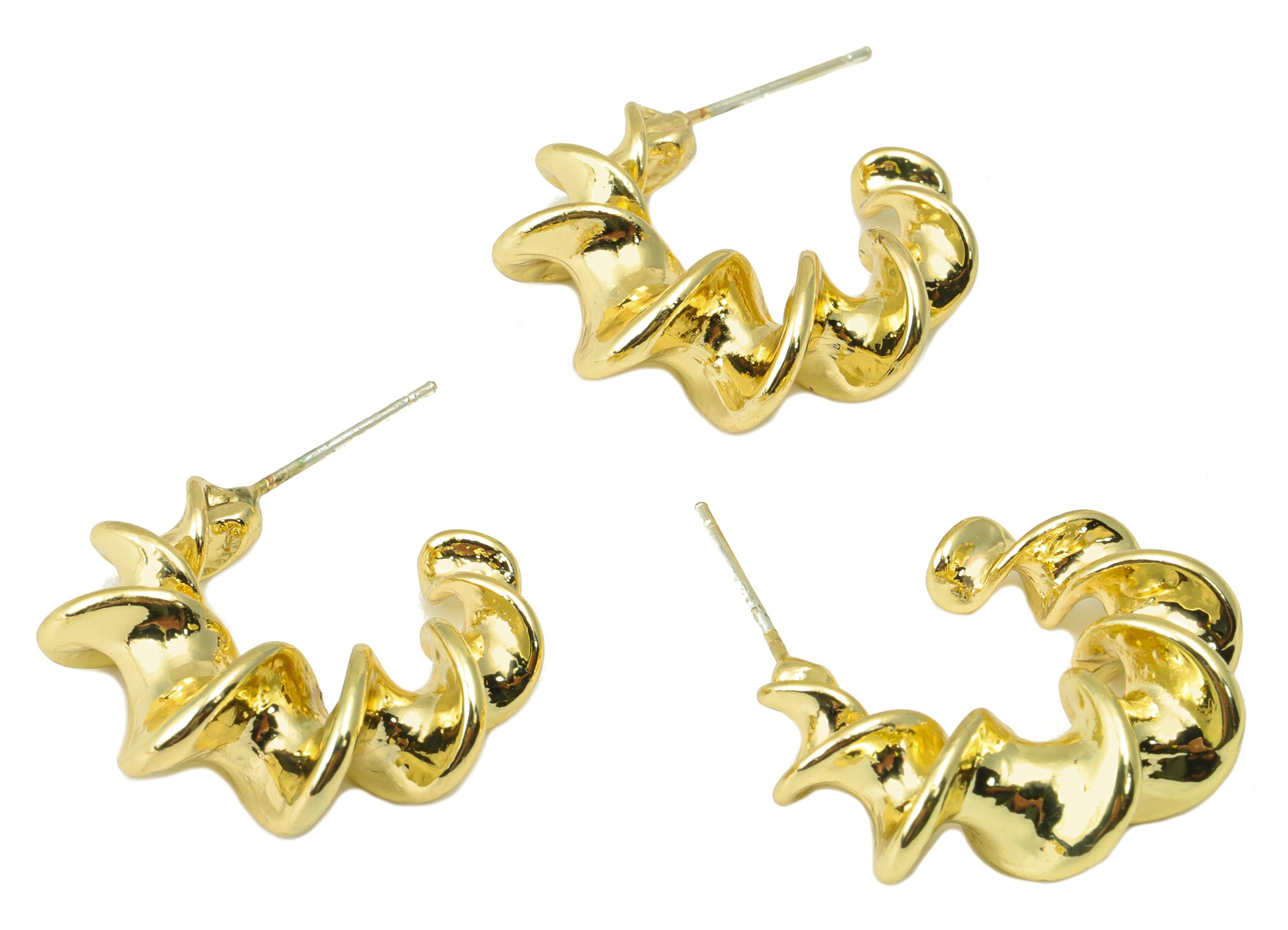 Alloy Twisted Earring Stud - Zinc Alloy Spiral Earring Post - Bent Earring Post -KC Gold Tone Plating - Jewelry Supplies - 32x24x8mm- ZZ2033 - DOMEDBAZAAR