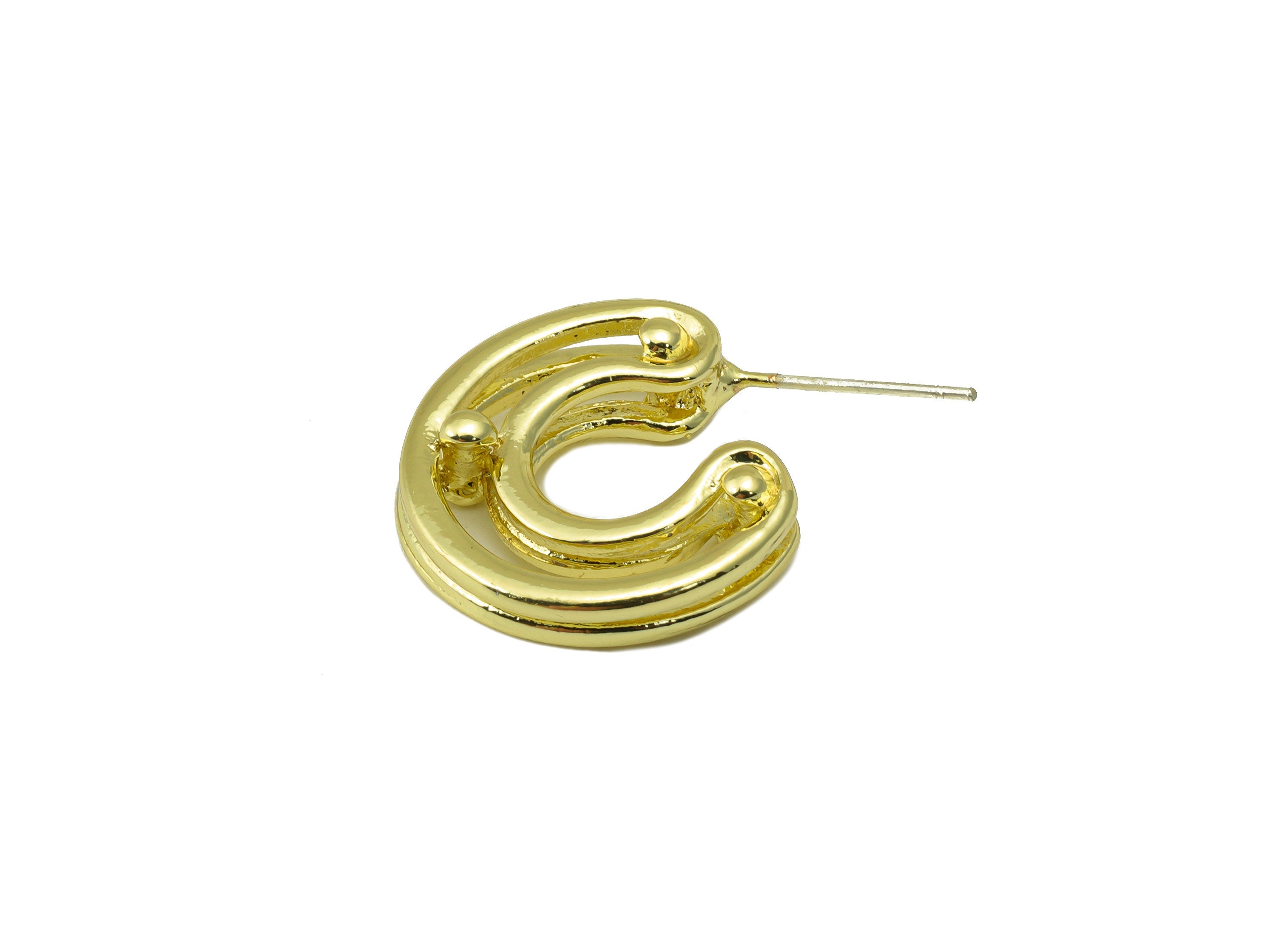 Alloy Hoop Earring Stud - Zinc Alloy Open Hoop Earring Post - Hollow C Hoop Horseshoe Earring Post -KC Gold Tone Plated -29x20x7mm- ZZ2035 - DOMEDBAZAAR