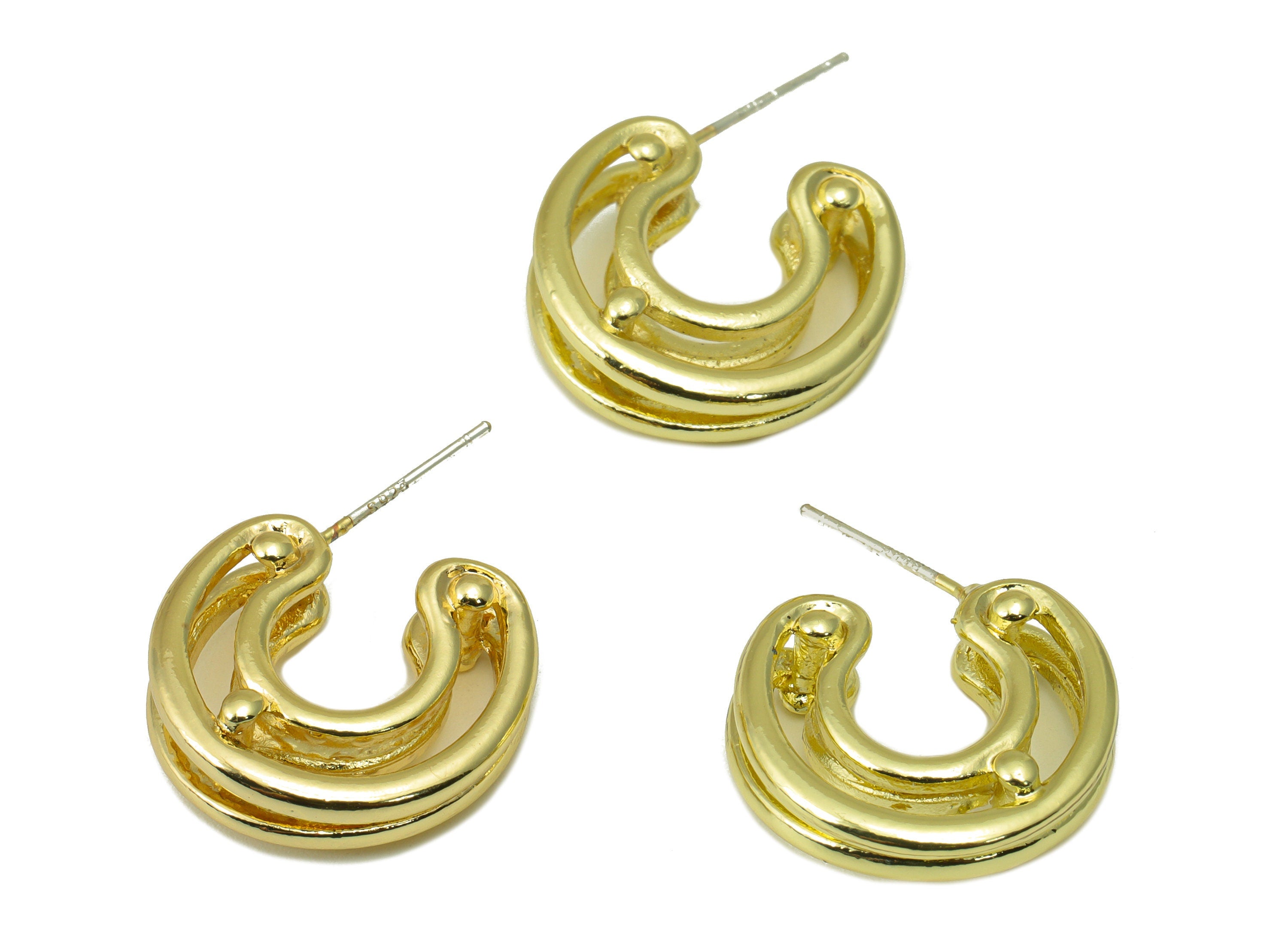 Alloy Hoop Earring Stud - Zinc Alloy Open Hoop Earring Post - Hollow C Hoop Horseshoe Earring Post -KC Gold Tone Plated -29x20x7mm- ZZ2035 - DOMEDBAZAAR