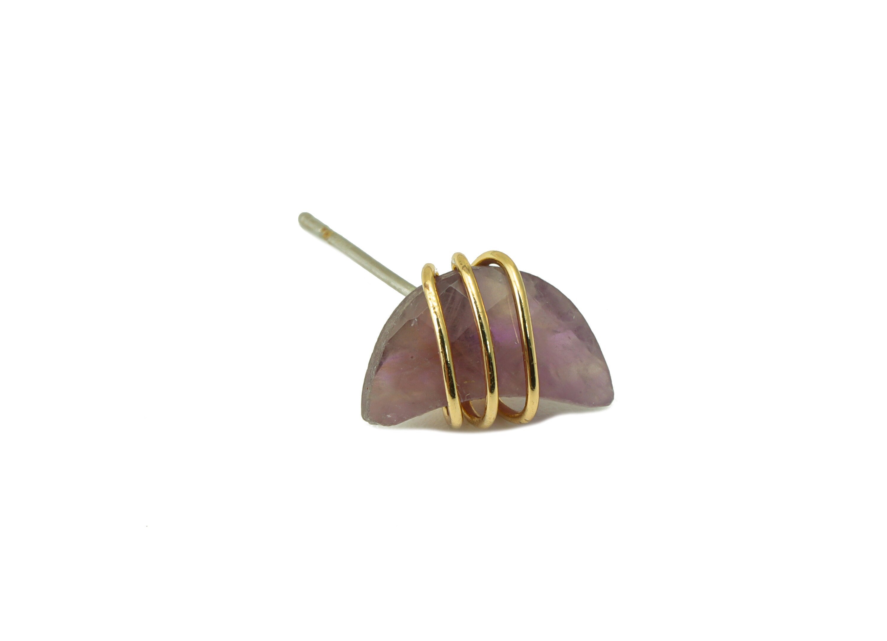 Amethyst Natural Stone Earring Stud - Brass Purple Stone Earring Post - Wire Wrapped Earring Post -Earring Stud- 11.9x8.6x4.85mm-NS1891B - DOMEDBAZAAR