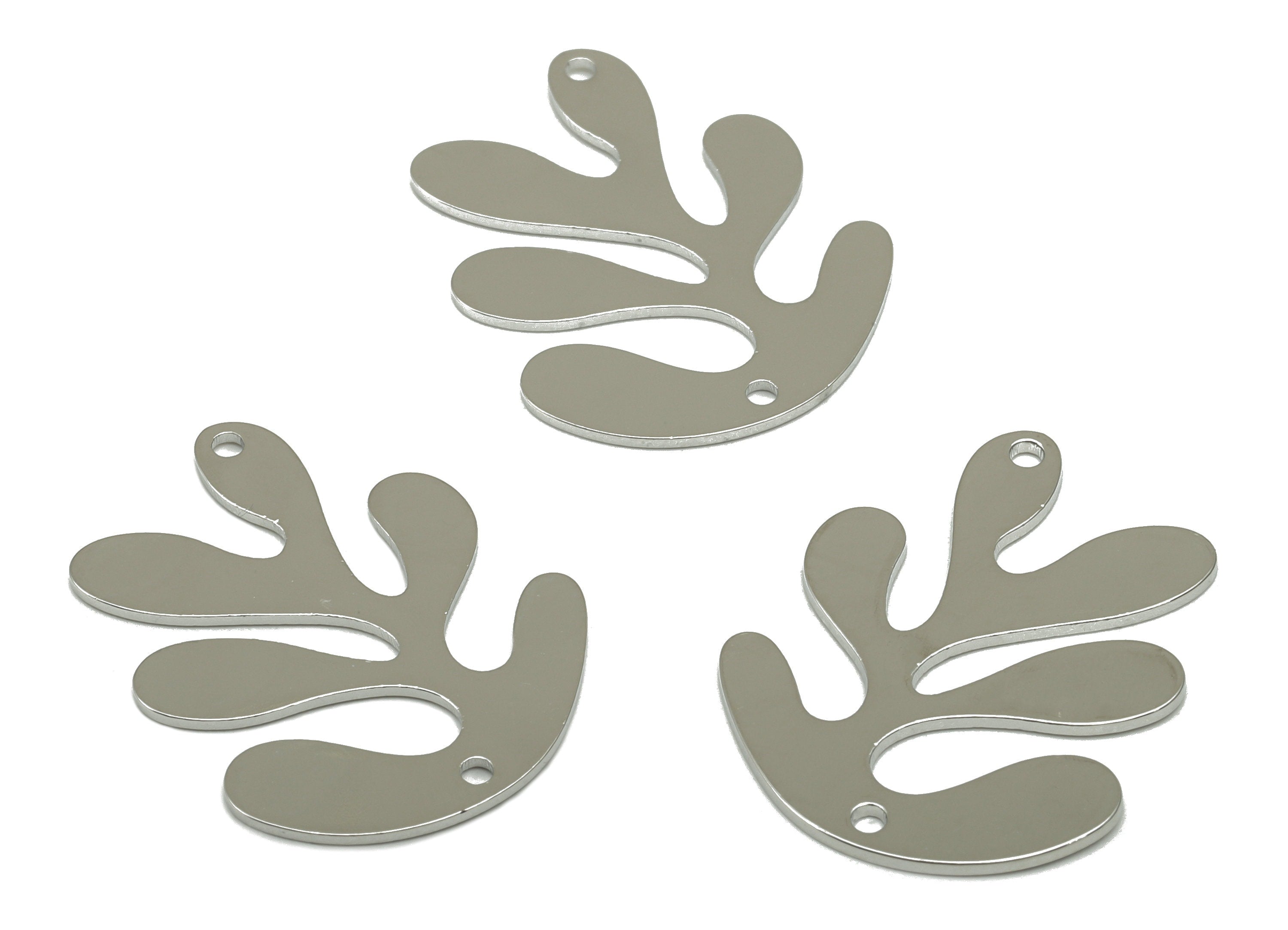 Brass Leaf Connector - Leaf Earring Charm - Brass Botanical- For Necklace -Earring Connector - 18K White Real Gold Plated-26x20x1mm-RGP6587S - DOMEDBAZAAR
