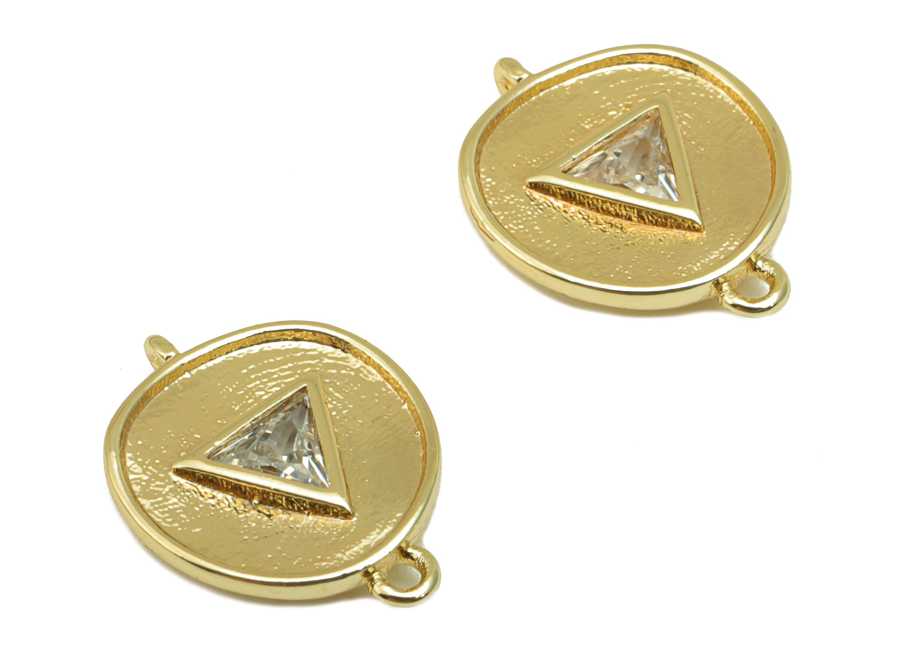 Brass Bent Round Connector - Brass Triangle Cubic Zirconia Charm - Textured Pendant- For Necklace -18k Real Gold Plated-15x11x2mm-RGP6496 - DOMEDBAZAAR