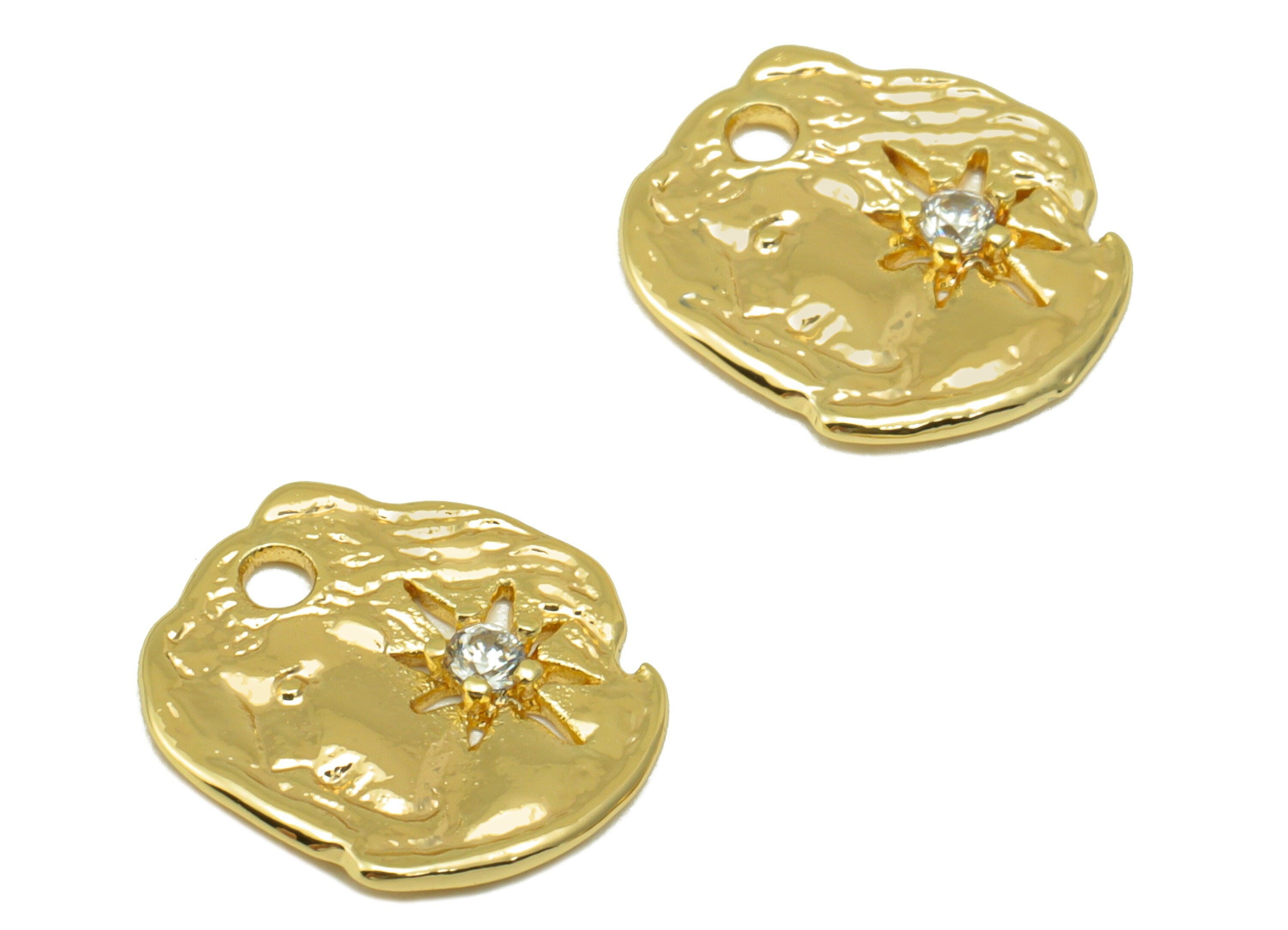 Brass Irregular Earring Charm - Brass North Star Cubic Zirconia Charm - Antique Looking Pendant- 18k Real Gold Plated -12x12x0.86mm- RGP6497 - DOMEDBAZAAR