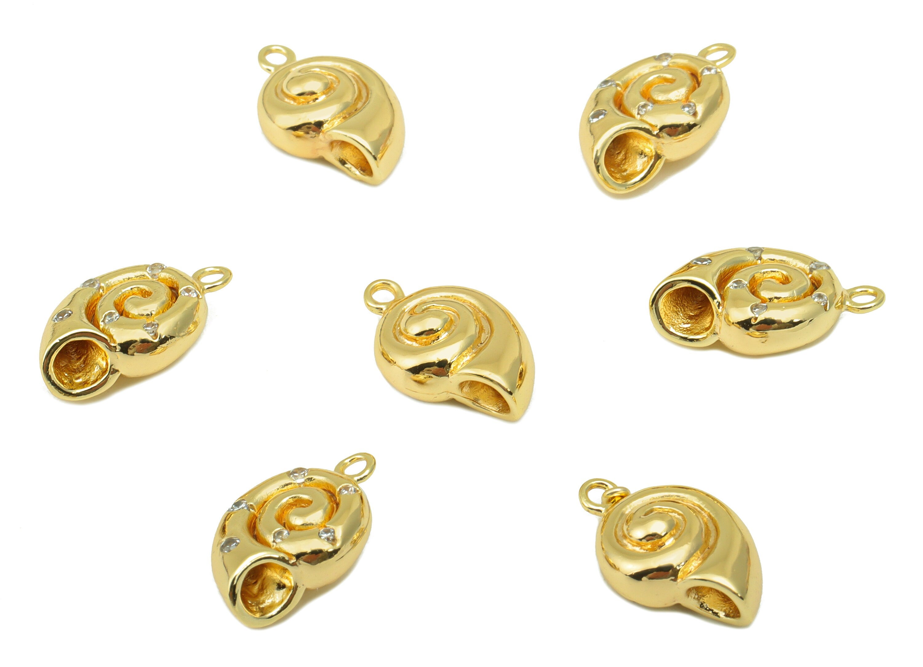 Brass Snail Earring Charm - Snail Cubic Zirconia Charm - Snail Pendant - For Necklace - 18k Real Gold Plated - 14.8x9.3x4.9mm- RGP6536 - DOMEDBAZAAR