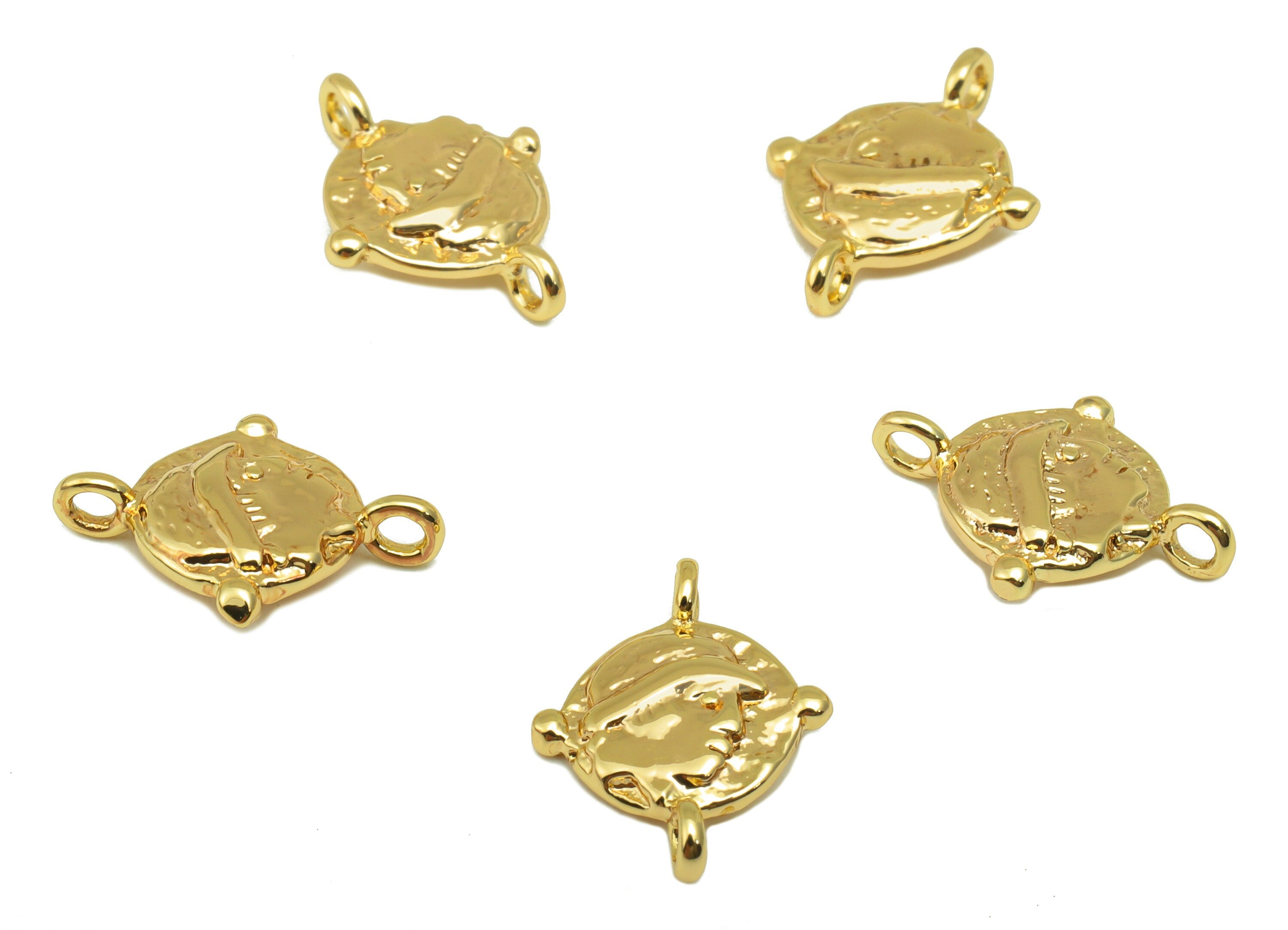 Brass Earring Connector - Hammered Portrait Charm - Antique Looking Pendant - Bracelet Charm - 18k Real Gold Plated - 14x10x2mm- RGP6537 - DOMEDBAZAAR