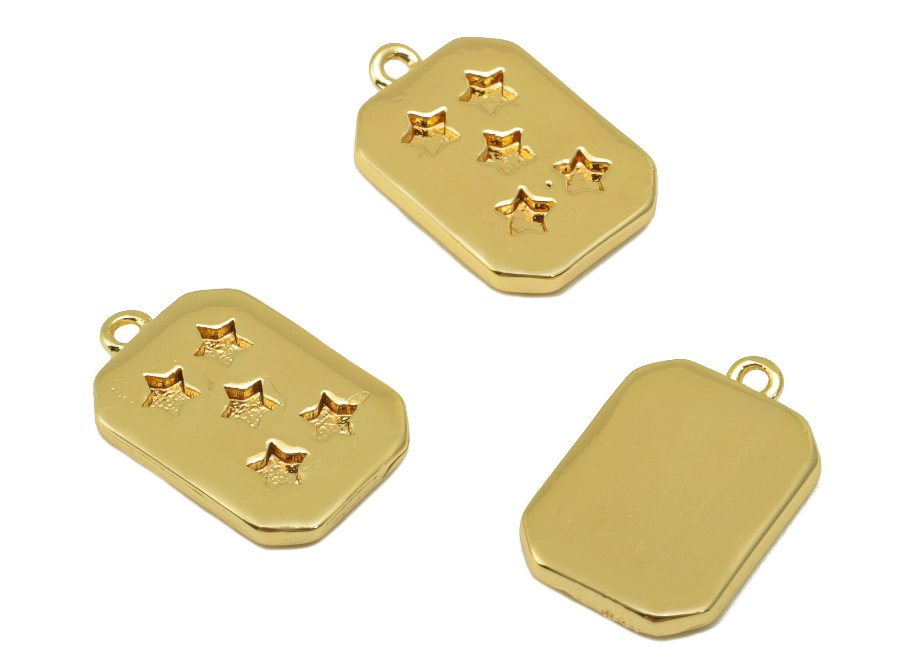 Brass Rectangle Earring Charm - Brass Star Charm - Brass Star Pendant - 18k Real Gold Plated - 13.1 x 8.59 x 1.65mm- RGP6579 - DOMEDBAZAAR