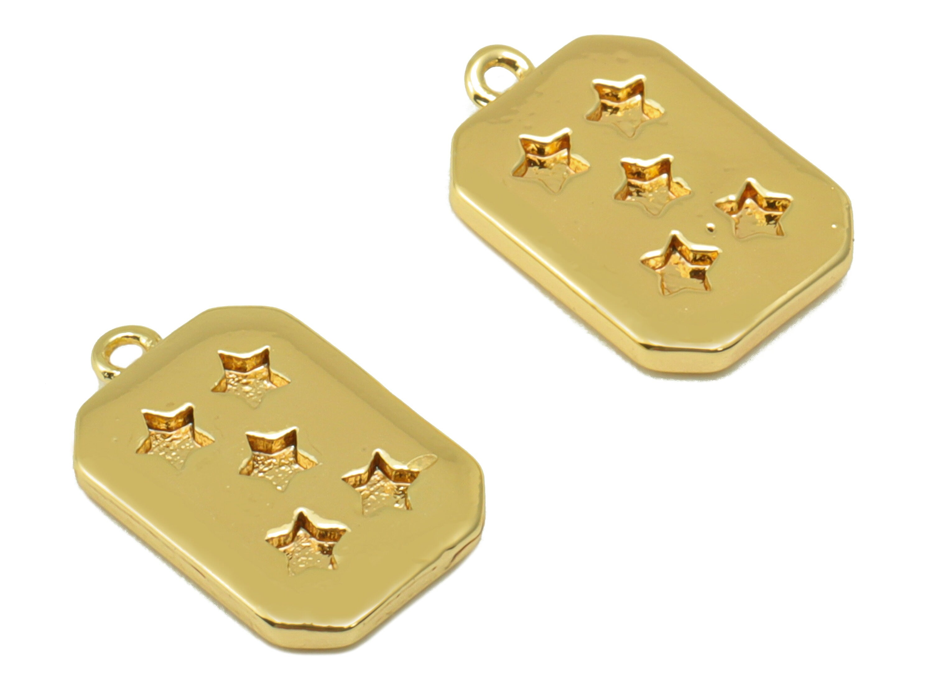 Brass Rectangle Earring Charm - Brass Star Charm - Brass Star Pendant - 18k Real Gold Plated - 13.1 x 8.59 x 1.65mm- RGP6579 - DOMEDBAZAAR
