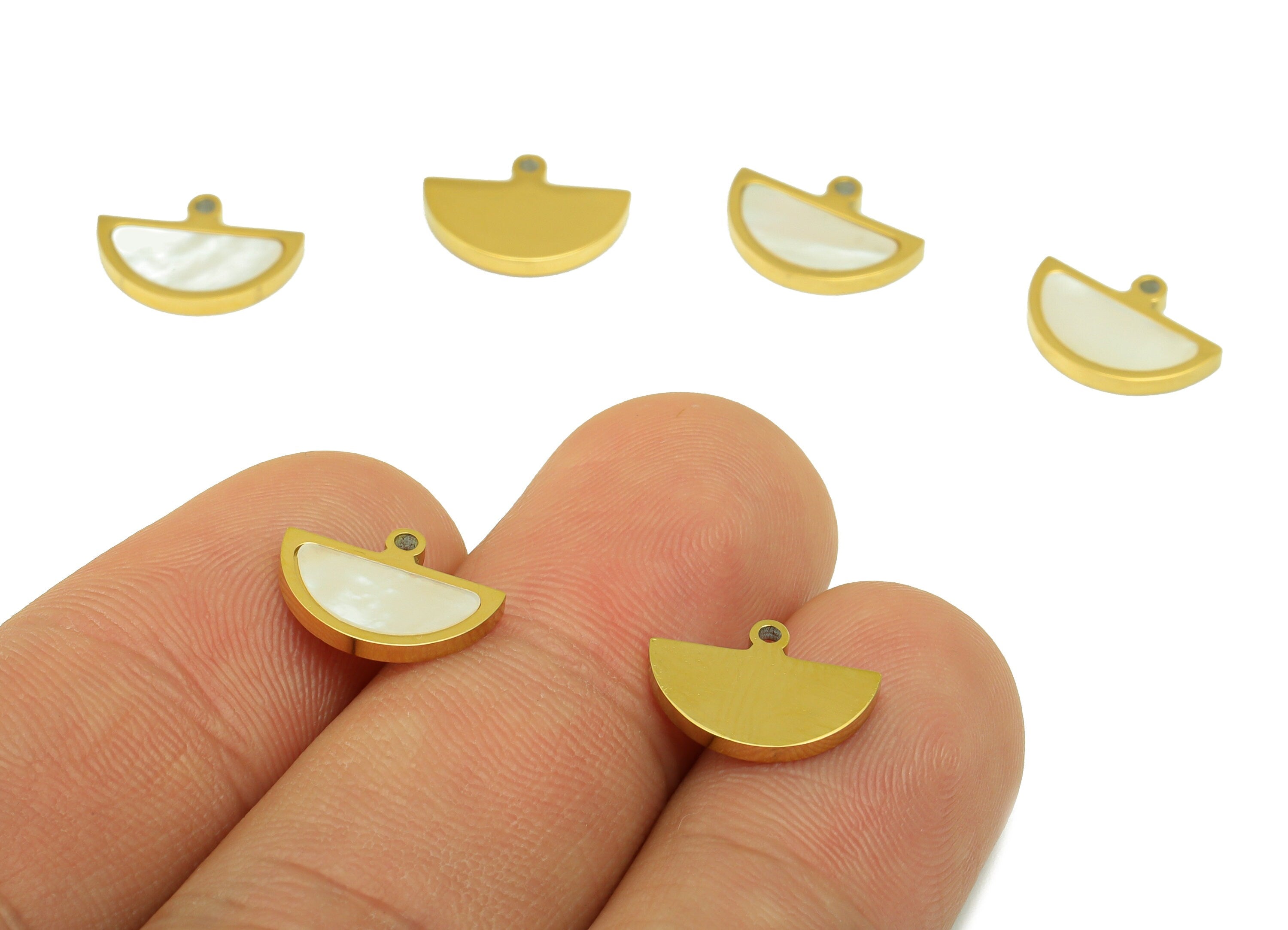 Stainless Steel Shell Earring Charm - Half Moon Charm - Steel Moon Pendant - Stainless Steel -18k Real Gold Plated - 13x9x1.65mm- RGP6580 - DOMEDBAZAAR