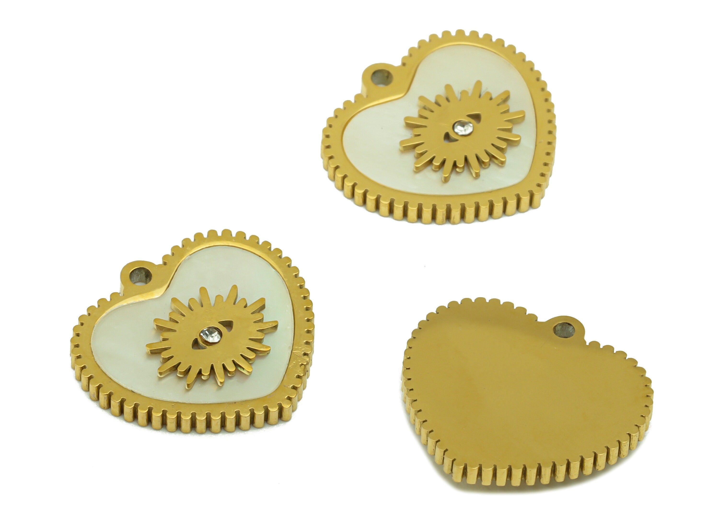 Stainless Steel Shell Earring Charm -Steel Heart Charm - Steel Eyelash Pendant - Stainless Steel -18k Real Gold Plated -14x15x1.8mm- RGP6581 - DOMEDBAZAAR