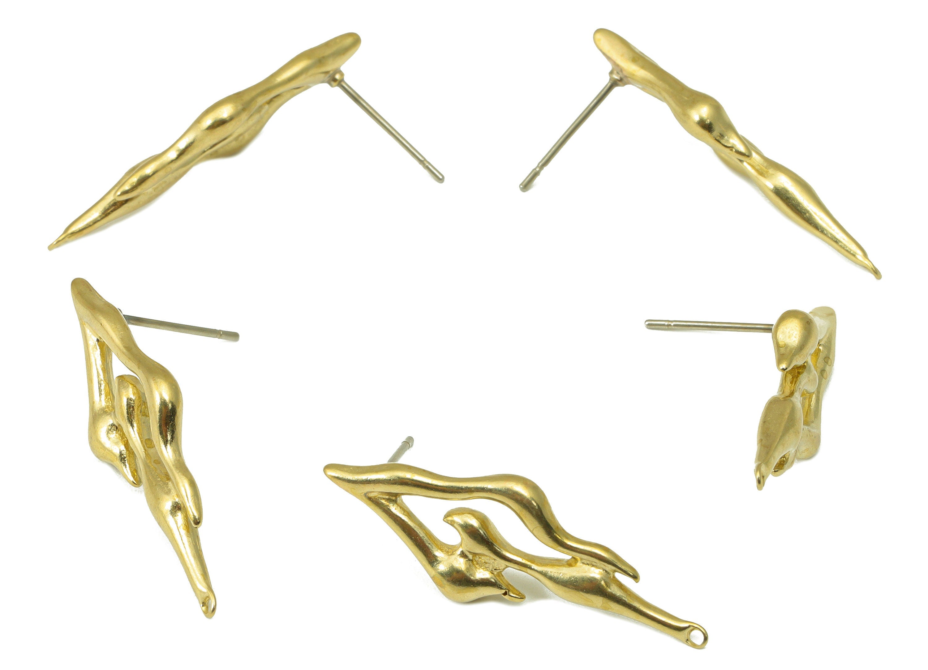 Brass Irregular Earring Stud - Burning Earring Post -Melting Stud With Loop -Melting Earring with Loop - 30.39x11.07x3.33mm- PP8472 - DOMEDBAZAAR