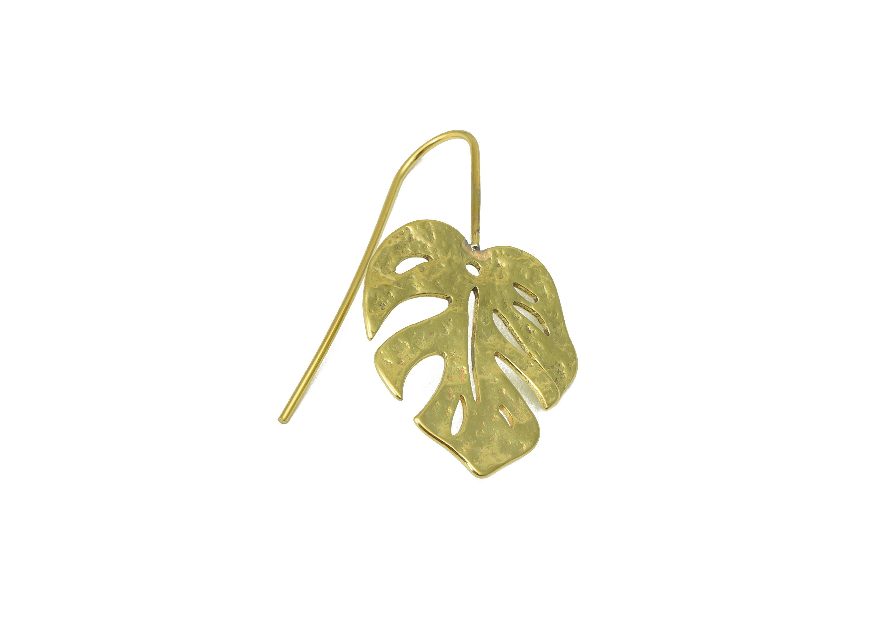 Raw Brass Monstera Ear Wires Earring - Brass Leaf Hook Earring -Textured Botanical Earring Hook - Ear Earring Wire -36.8x19.78x1mm- PP8573 - DOMEDBAZAAR