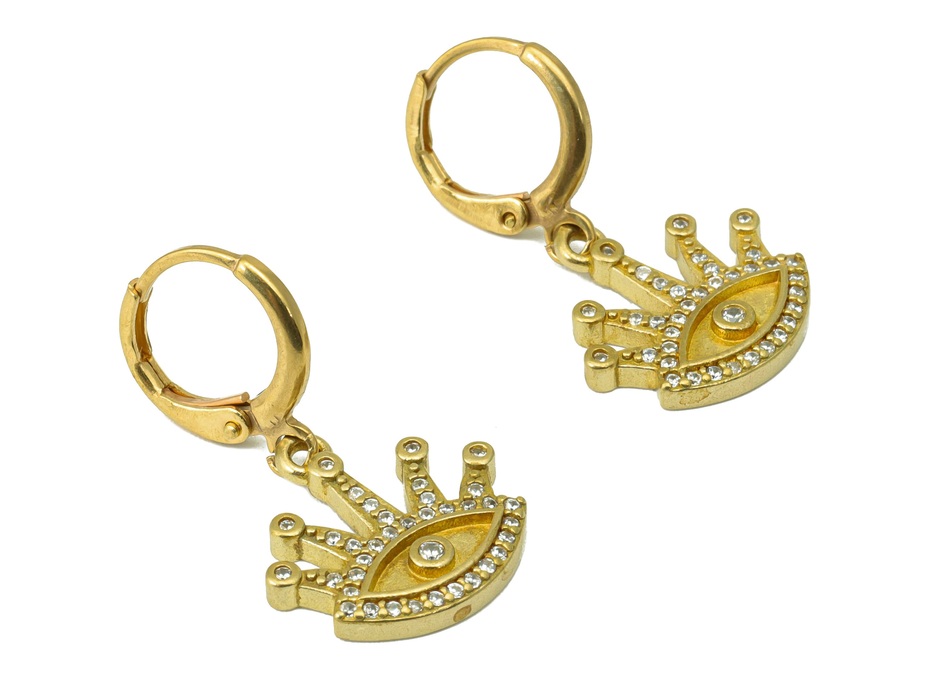 Brass Round Eye Clasp - Raw Brass Eyelash Hoop Clasp -Brass Huggie Hoop Clasp - Brass Circle Clasp Cubic Zircon -29.5x16.24x2.25mm - PP8590 - DOMEDBAZAAR