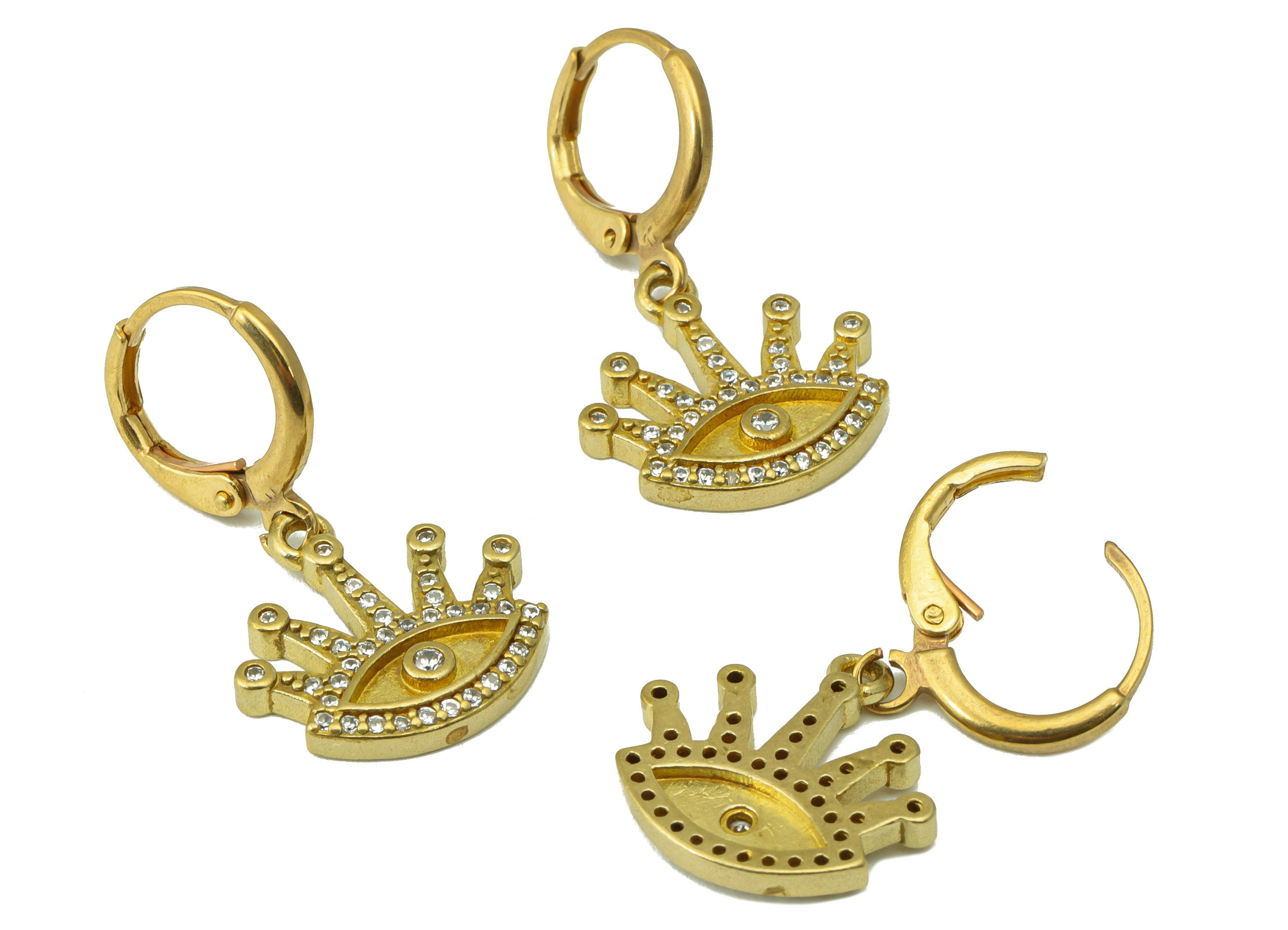 Brass Round Eye Clasp - Raw Brass Eyelash Hoop Clasp -Brass Huggie Hoop Clasp - Brass Circle Clasp Cubic Zircon -29.5x16.24x2.25mm - PP8590 - DOMEDBAZAAR