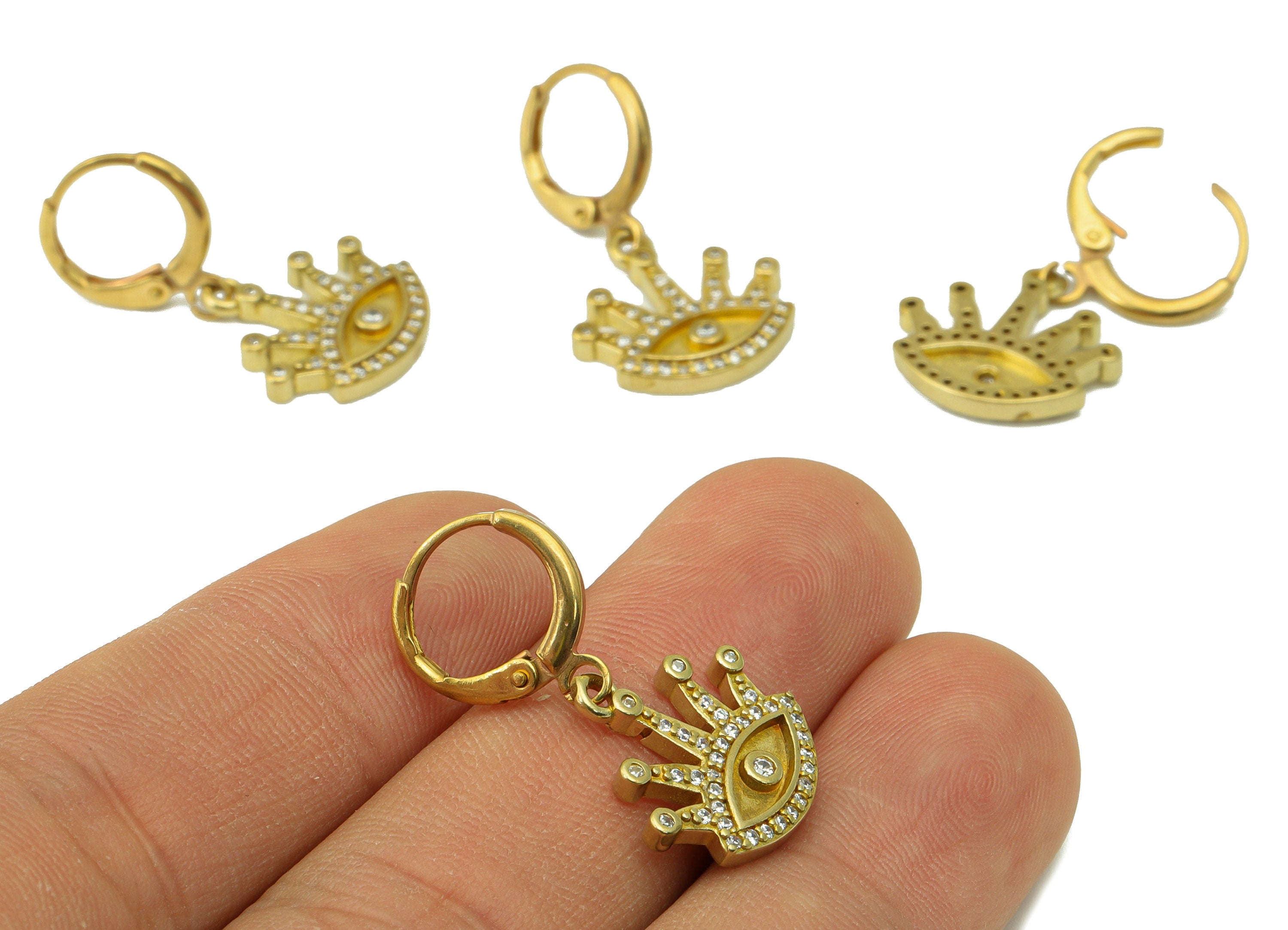 Brass Round Eye Clasp - Raw Brass Eyelash Hoop Clasp -Brass Huggie Hoop Clasp - Brass Circle Clasp Cubic Zircon -29.5x16.24x2.25mm - PP8590 - DOMEDBAZAAR