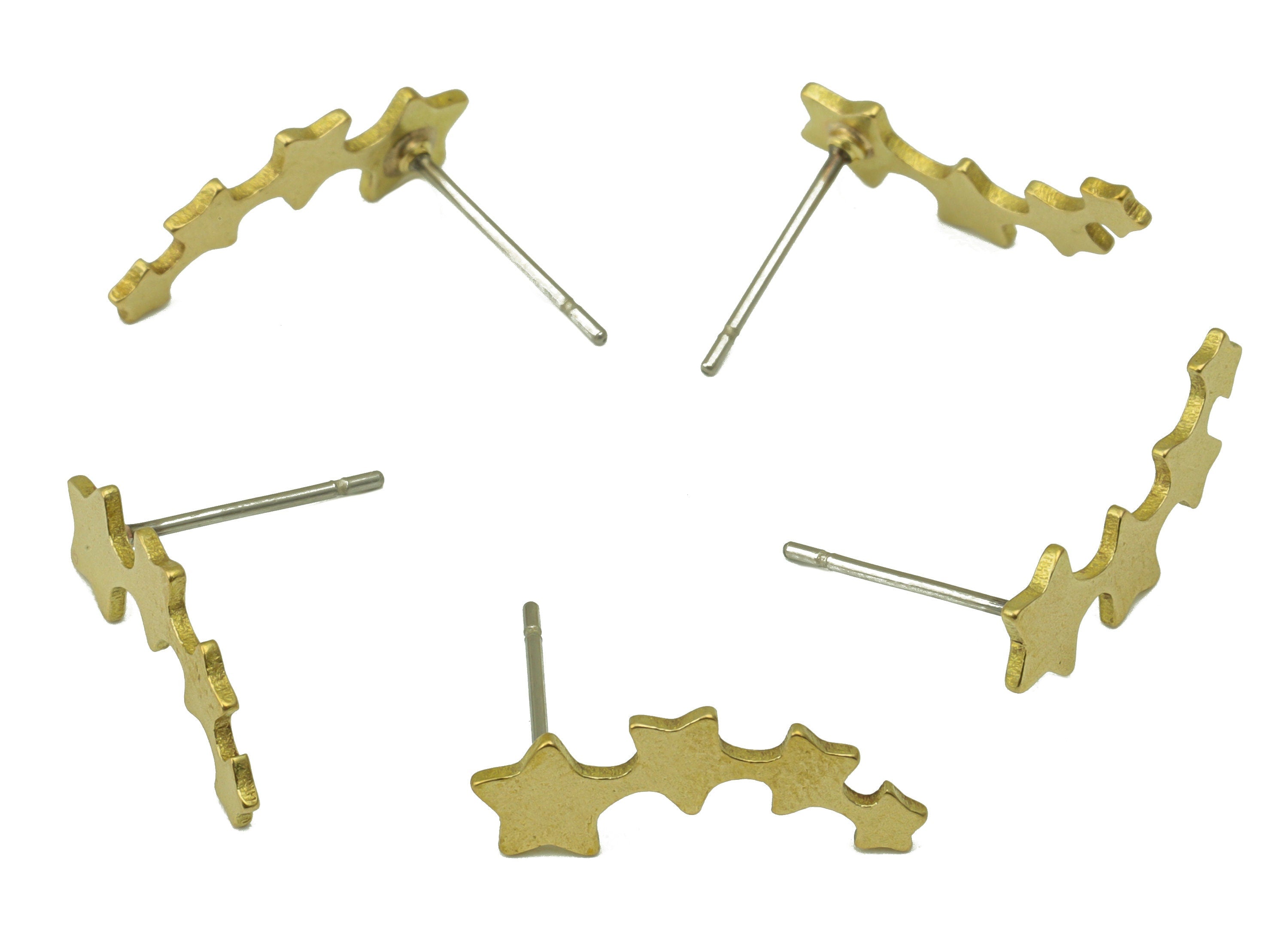 Brass Shooting Star Earring Stud - Brass Hanging Star Earring Post -Falling Star Earring Post -Earring Post - 17.65x5.9x1mm- PP8606 - DOMEDBAZAAR