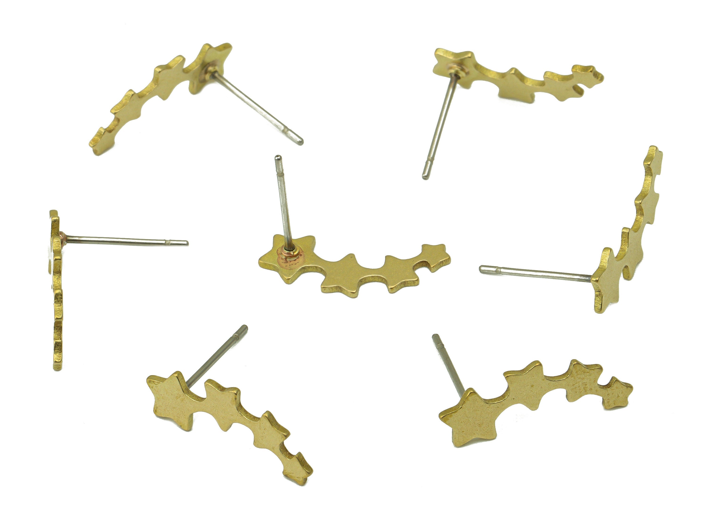 Brass Shooting Star Earring Stud - Brass Hanging Star Earring Post -Falling Star Earring Post -Earring Post - 17.65x5.9x1mm- PP8606 - DOMEDBAZAAR