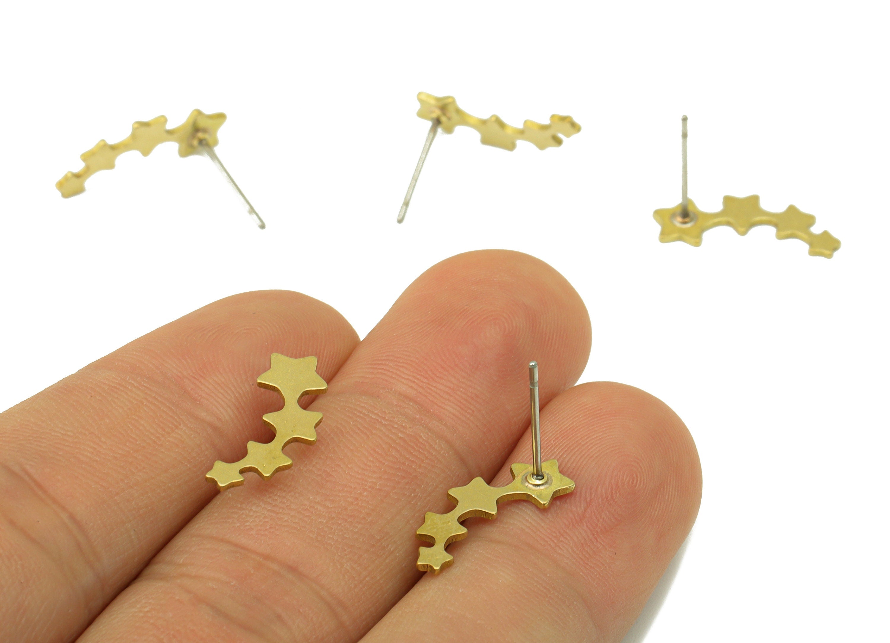 Brass Shooting Star Earring Stud - Brass Hanging Star Earring Post -Falling Star Earring Post -Earring Post - 17.65x5.9x1mm- PP8606 - DOMEDBAZAAR