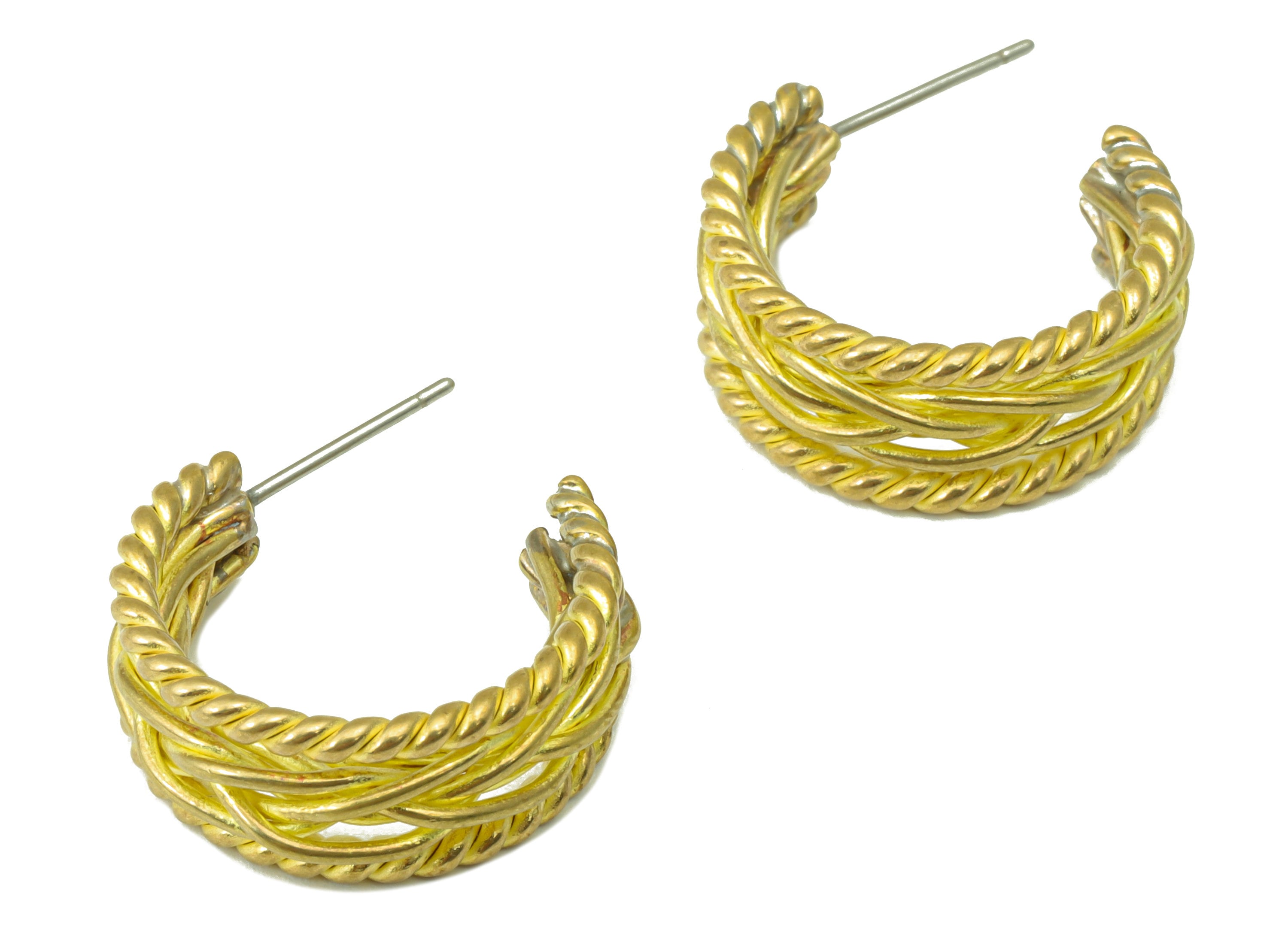 Brass Open Hoop Earring Stud - Brass Chain Hoop Earring Post - Thick Weave Wires Earring Post -Earring Post - 24.71x20.56x2.96mm- PP8549 - DOMEDBAZAAR