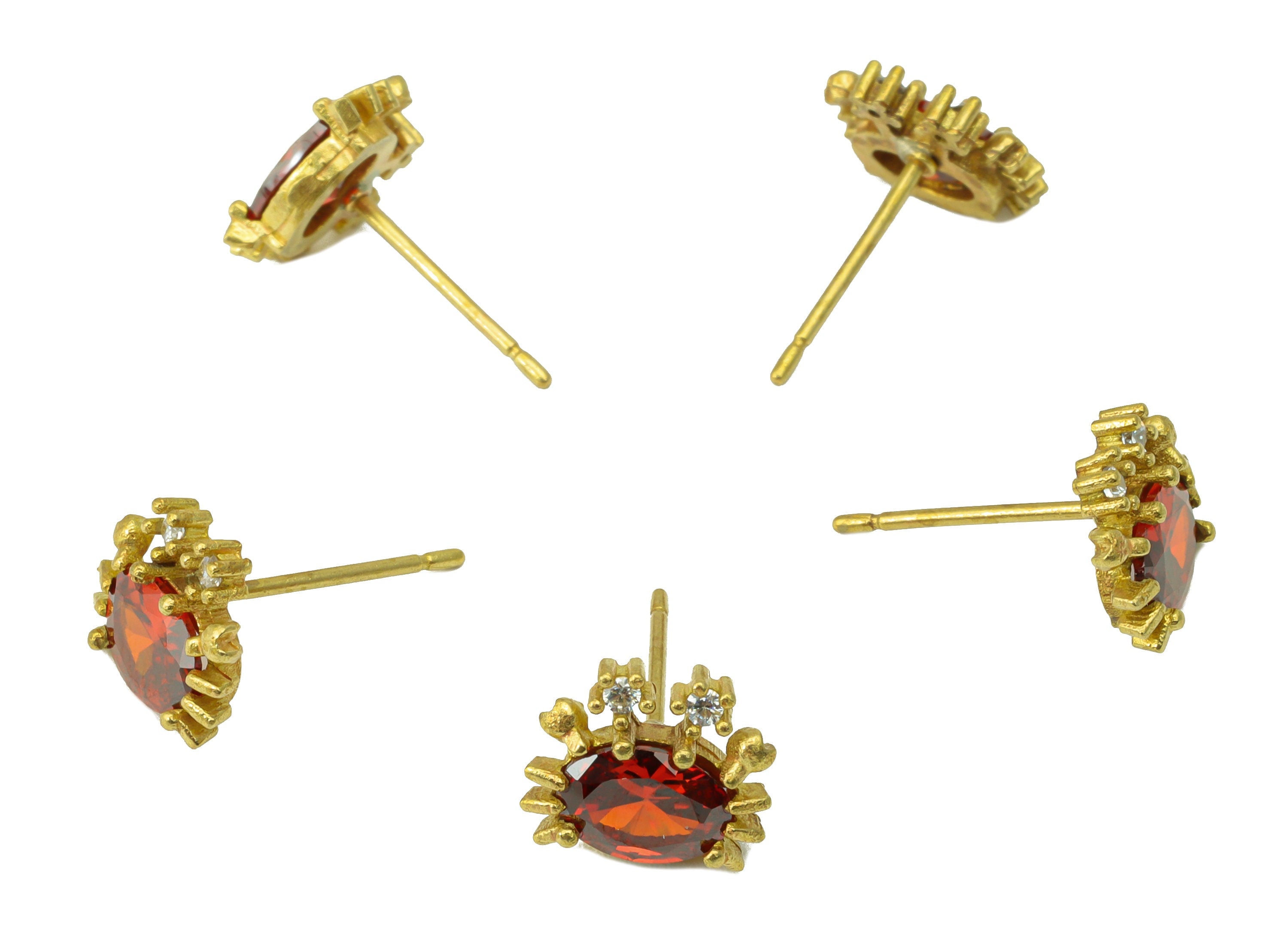 Brass Crab Earring Stud - Red Crab Earring Post - Brass Animal Earring Post - Cubic Zirconia - Earring Post - 8.33x9.92x3.08mm- PP8578 - DOMEDBAZAAR