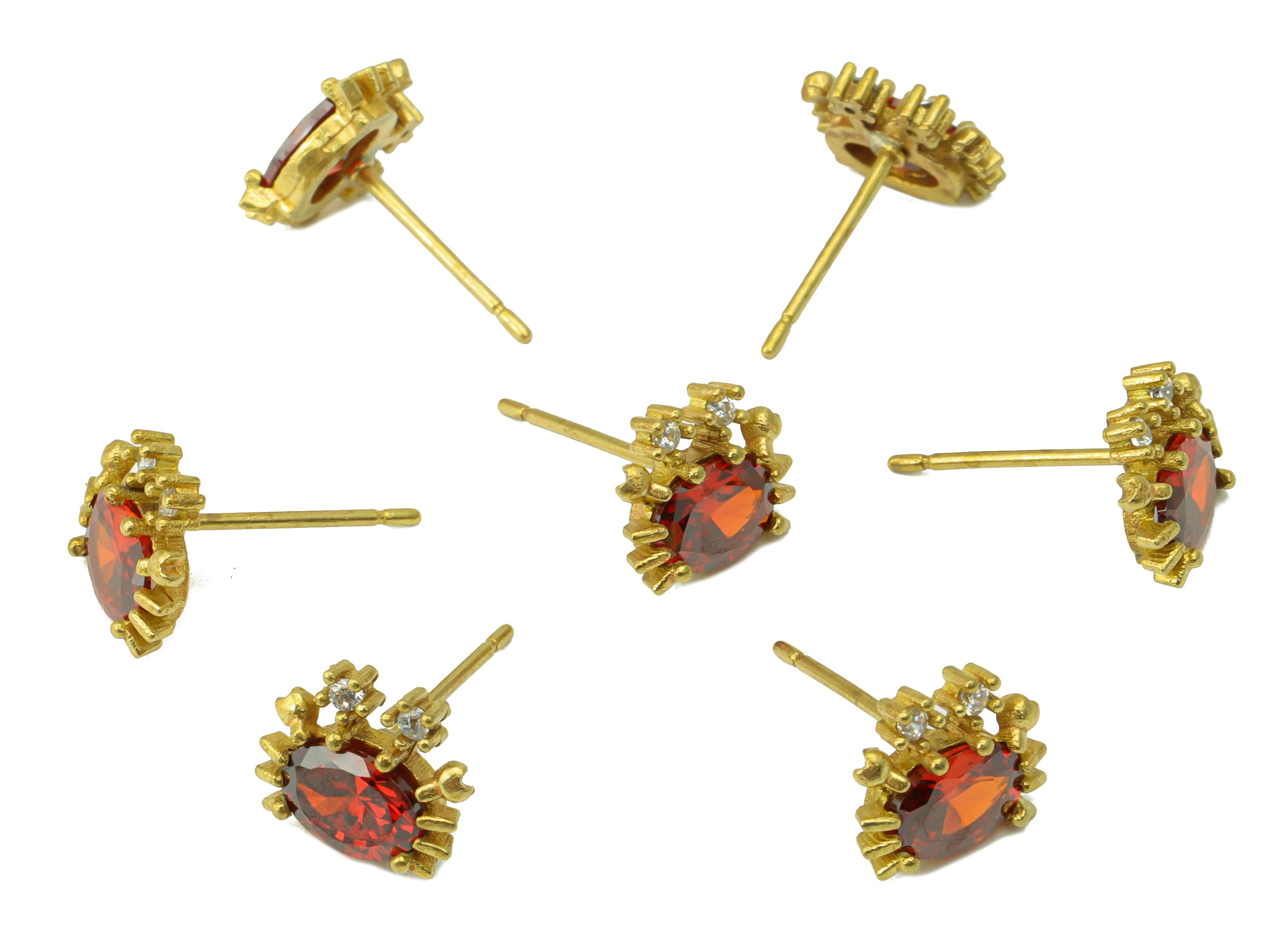 Brass Crab Earring Stud - Red Crab Earring Post - Brass Animal Earring Post - Cubic Zirconia - Earring Post - 8.33x9.92x3.08mm- PP8578 - DOMEDBAZAAR