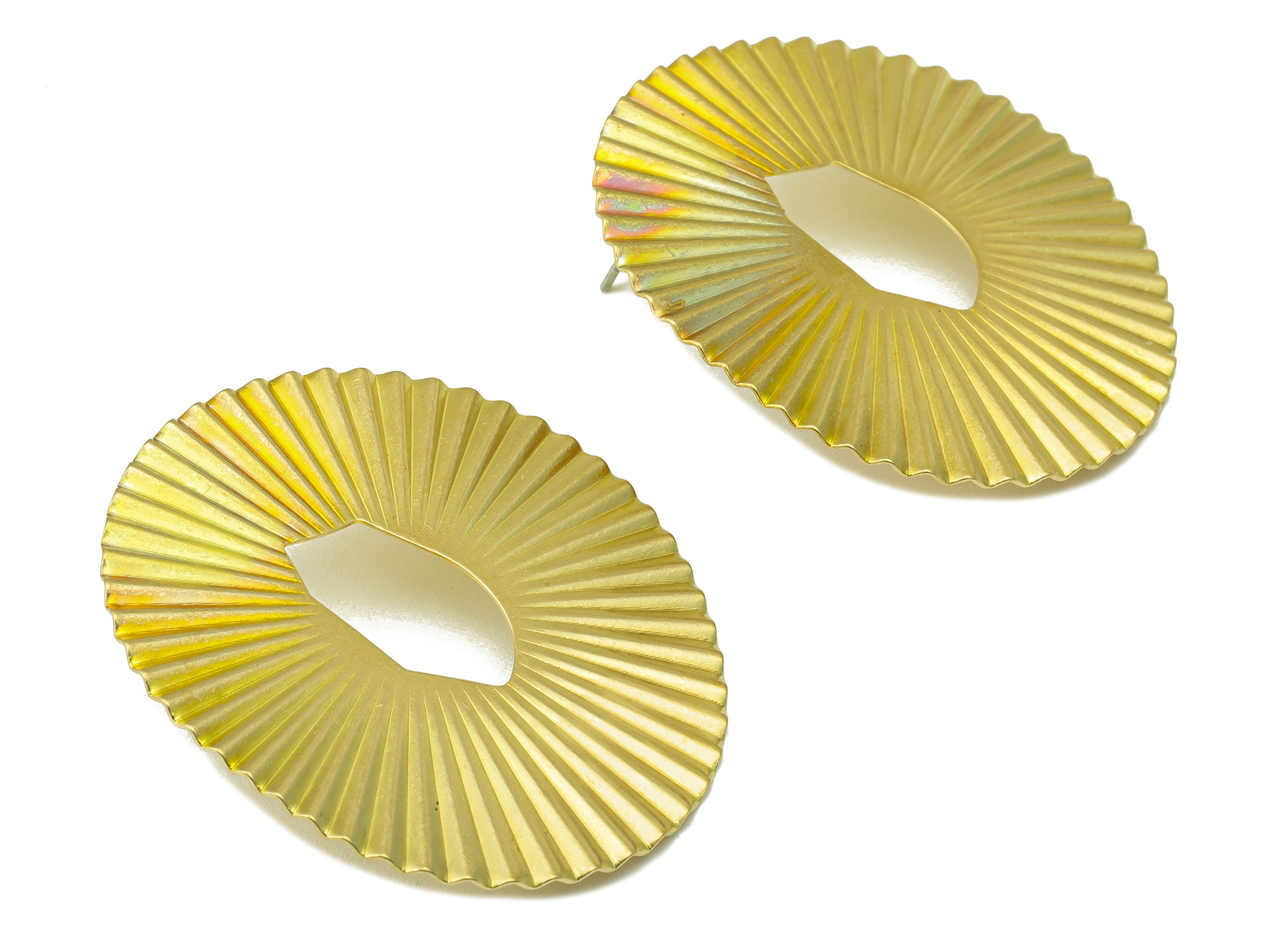 Brass Ellipse Hoop Earring Stud - Wavy Earring Post - Brass Oval Earring Post - Fold Oval Earring Post - Earring Post -41.91x38x1mm- PP8566 - DOMEDBAZAAR