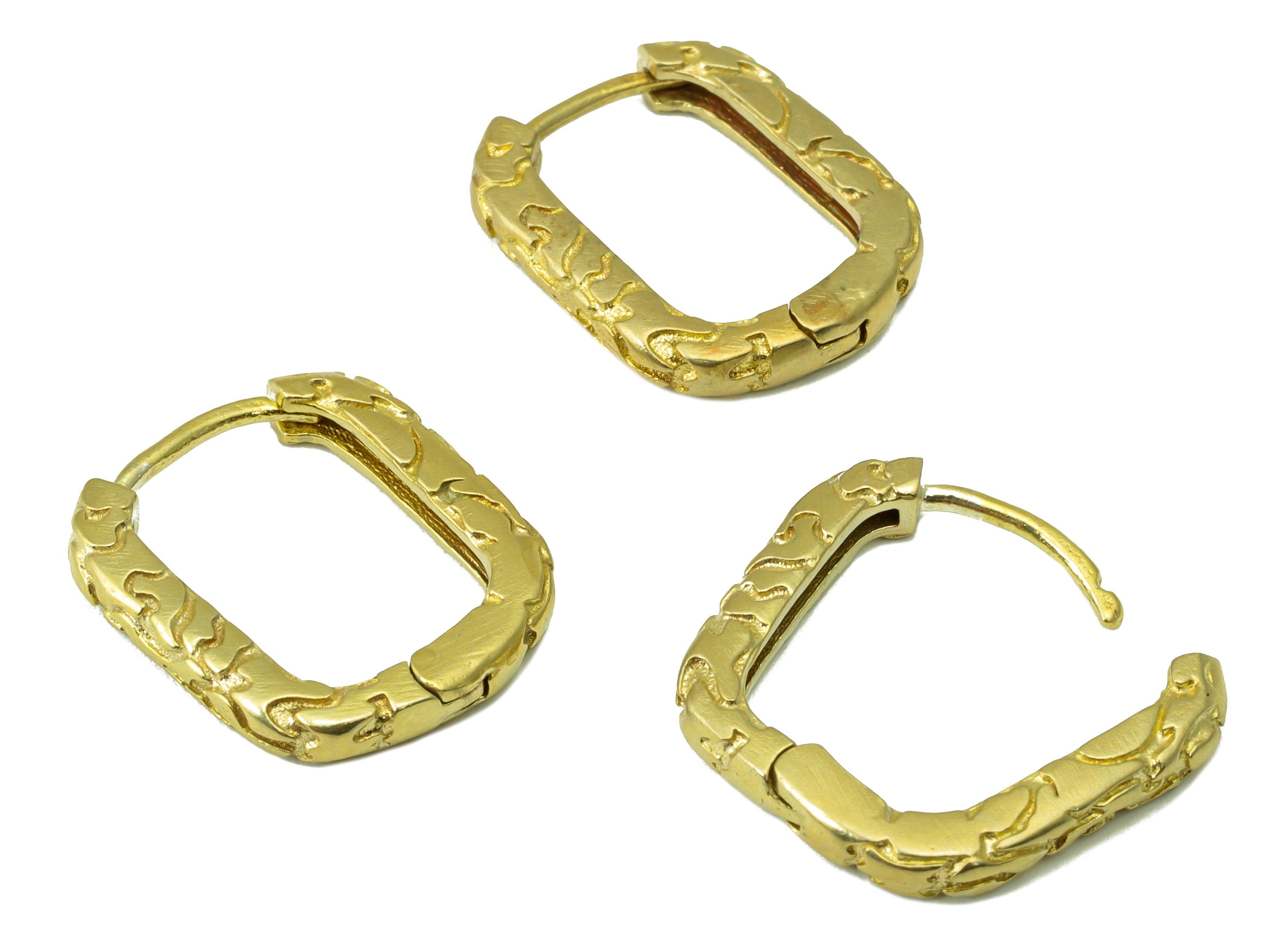 Brass Oval Rectangle Snake Pattern Clasps - Brass Textured Hoop Clasps Earring - Jewelry Supplies - 17.87x 14.48x 2.67mm- PP7551 - DOMEDBAZAAR