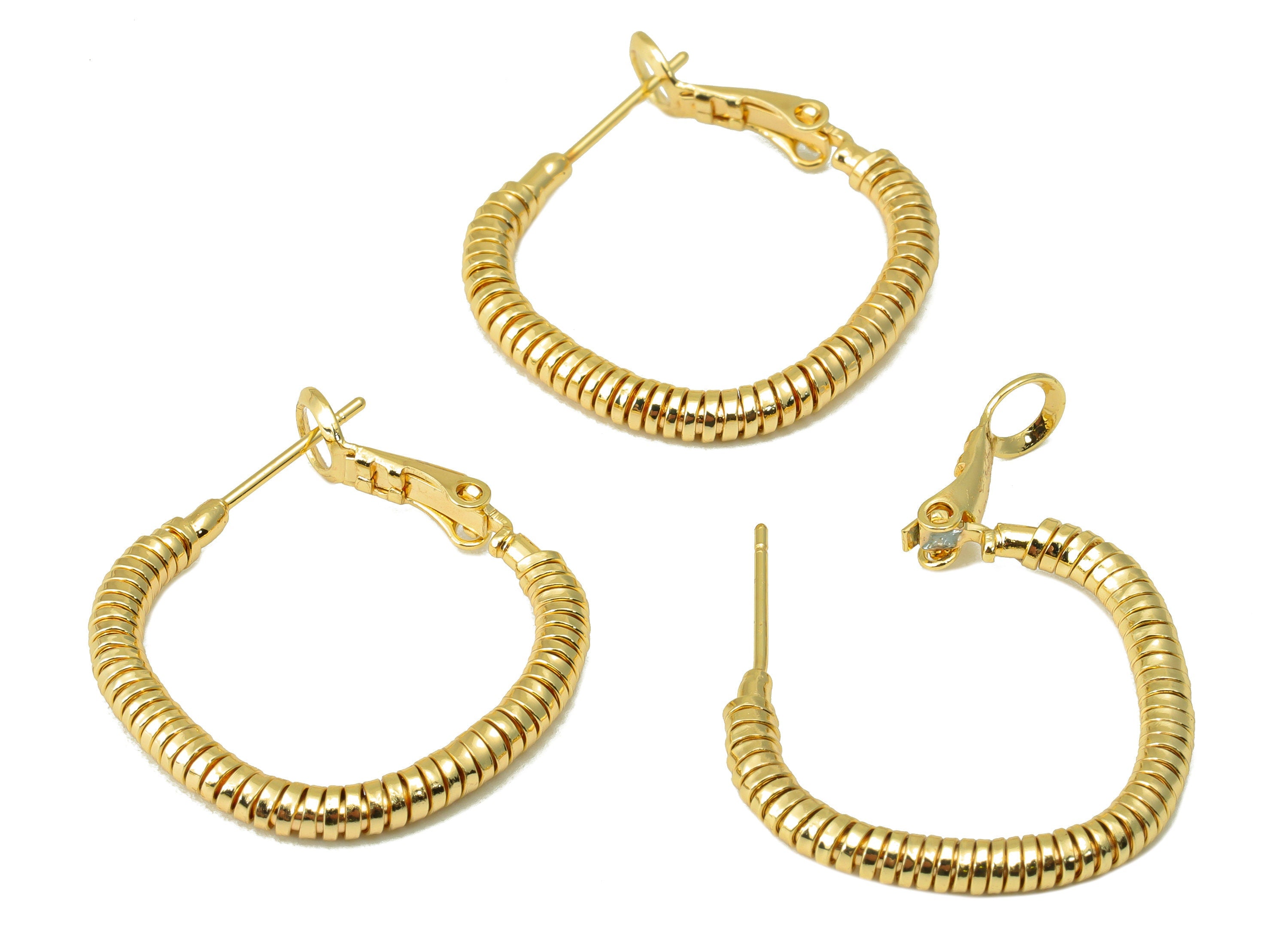 Brass Oval Square Earring Stud - Brass Textured Square Earring Post - Snake Chain Earring Hoop - 18k real gold-plated -30x27x3mm- RGP6592-25 - DOMEDBAZAAR
