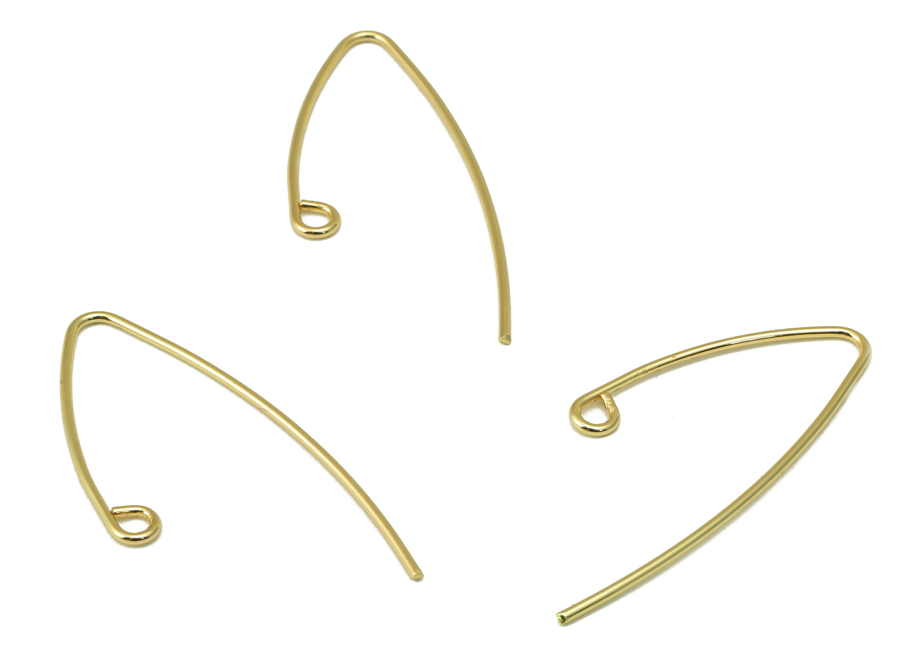 Brass V Earring Wire - Brass V Ear Wire with Loop - Earring Findings - Jewelry Making Supplies - 18k Real gold-plated -31x14x1mm- RGP6626 - DOMEDBAZAAR