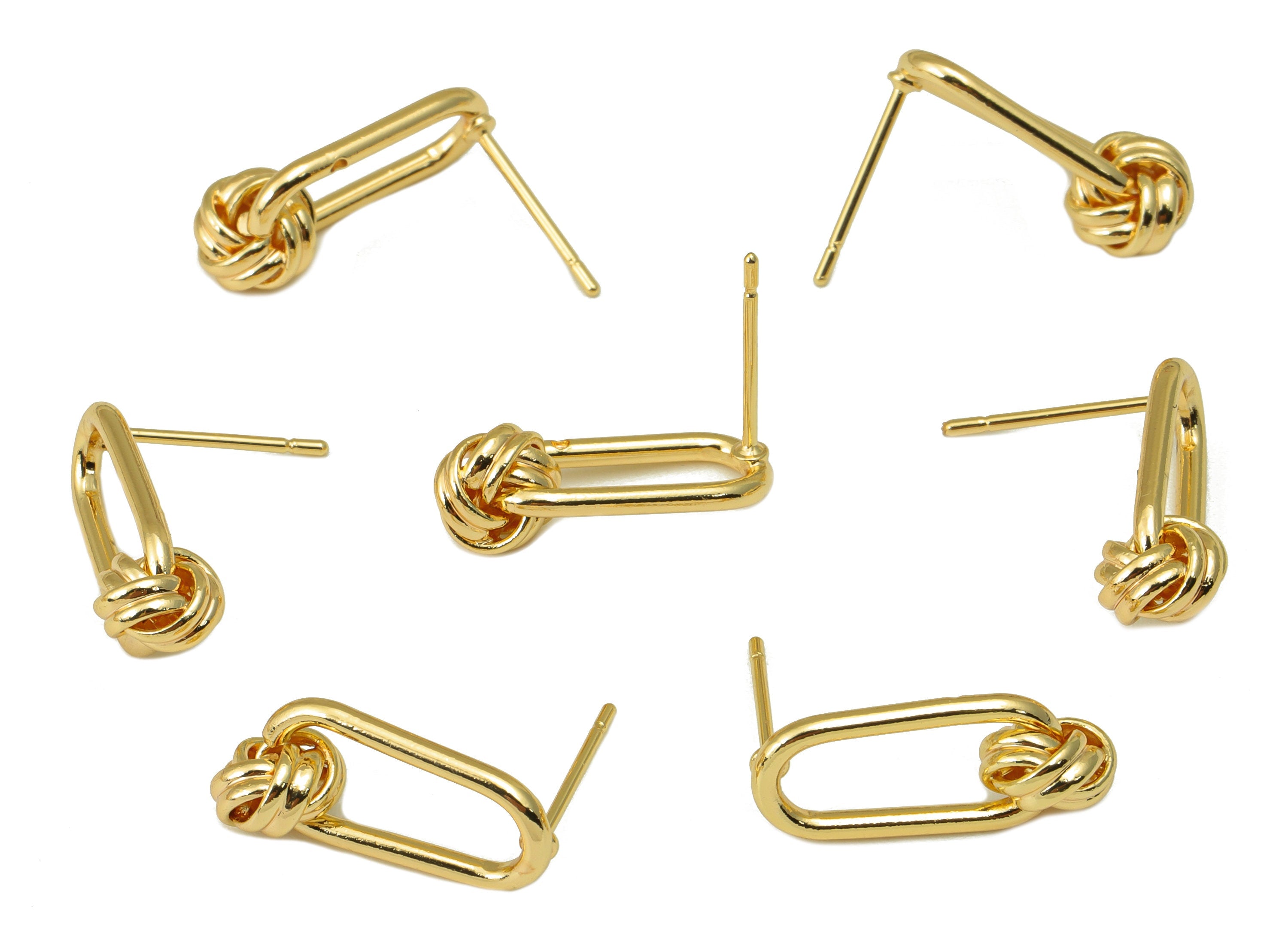 Brass Ellipse Hoop Earring Stud - Infinity Earring Post - Knot Bead Earring Post - Knot Bead- 18k Real Gold plated - 16.9x7.88x1.5mm-RGP6660 - DOMEDBAZAAR