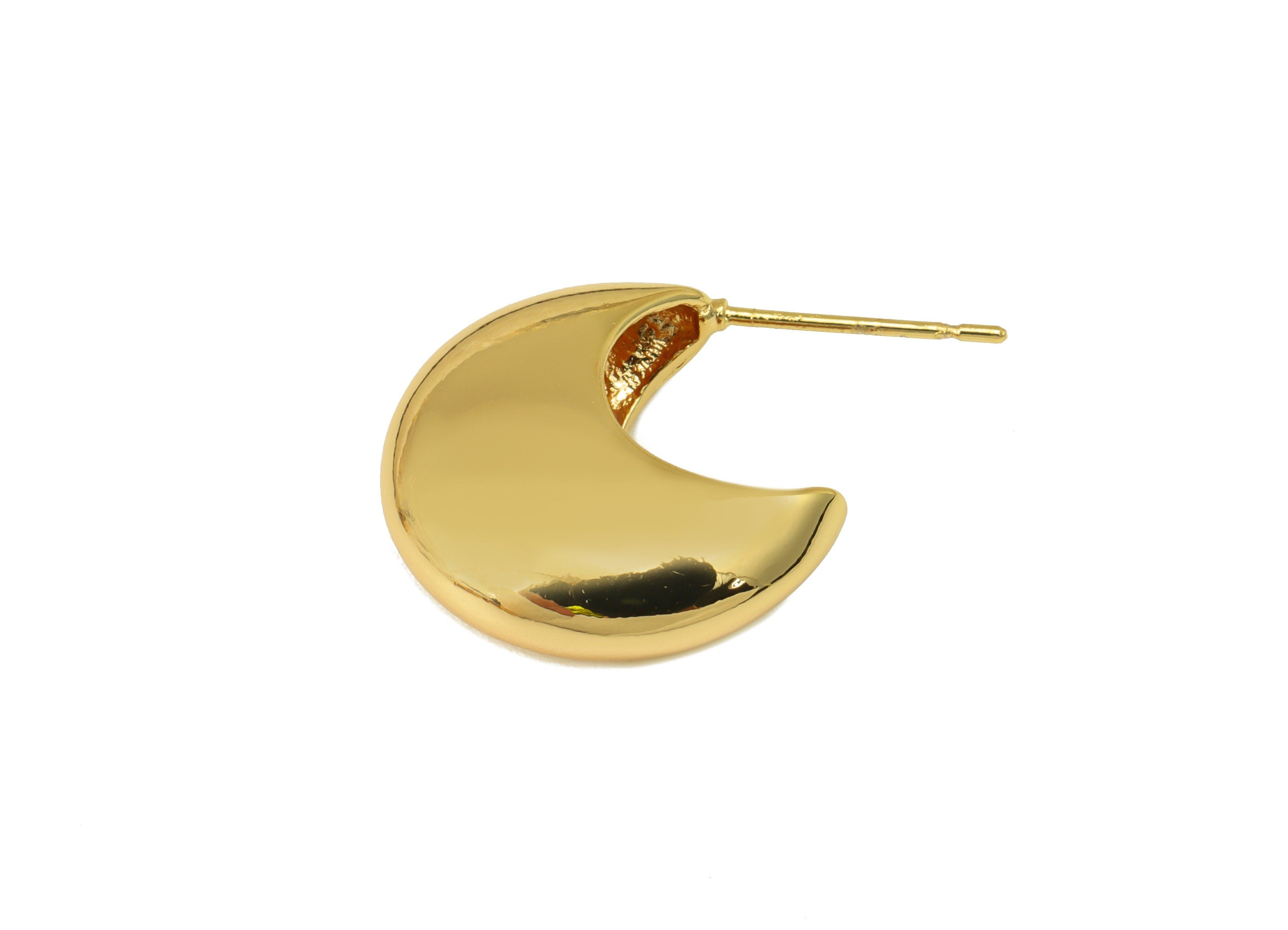 Brass Crescent Earring Stud - Brass Thick Moon Earring Post - Hollow Moon Earring Post - 18k Real Gold plated -28x18.68x1.19mm-RGP6648 - DOMEDBAZAAR