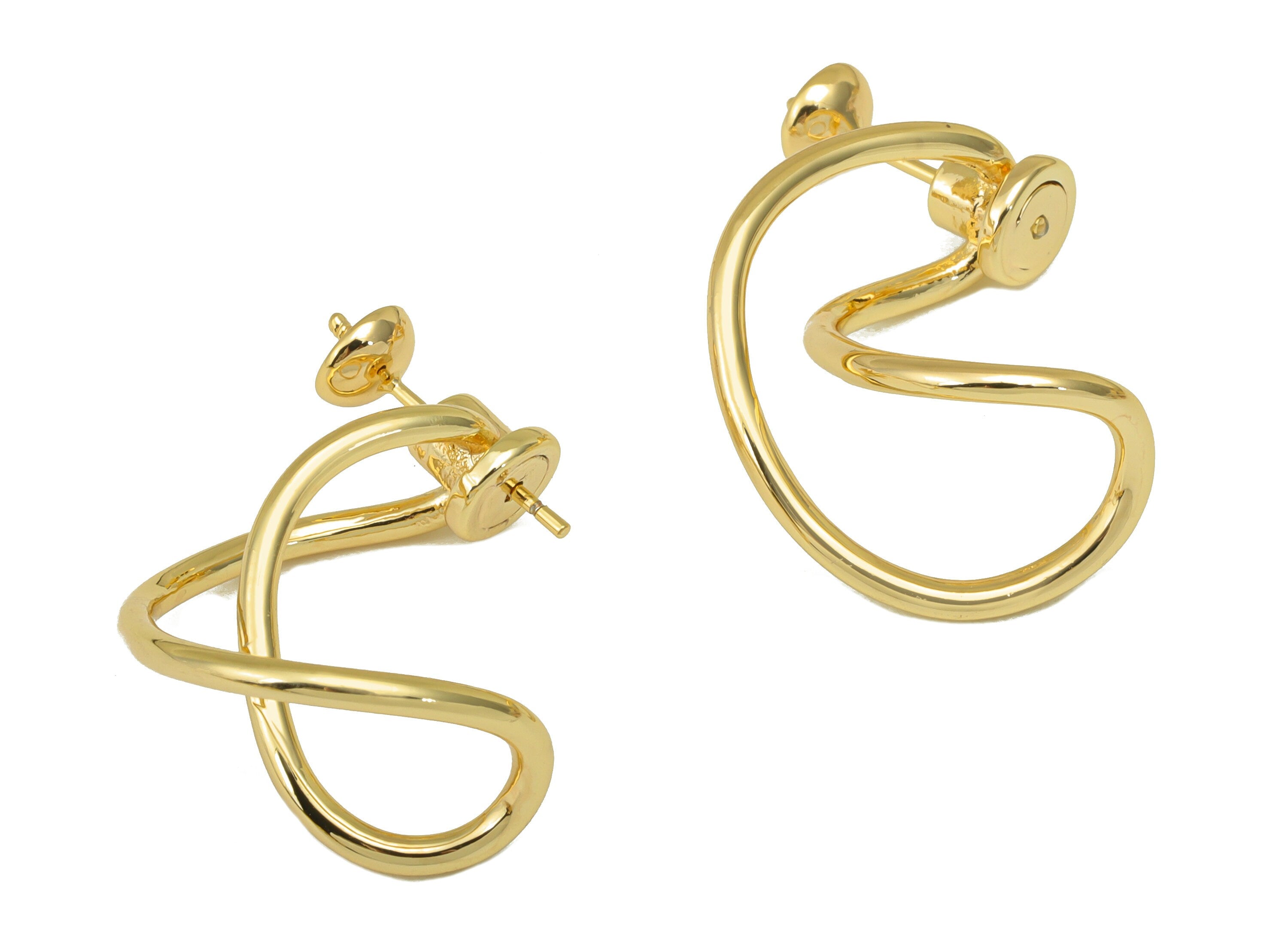 Brass Twisted 8 Earring Stud - Spiral Earring Posts - Bent Hoop Earring Stud - Wire Earring- 18K Real Gold Plated - 28x19x2mm- RGP6412 - DOMEDBAZAAR