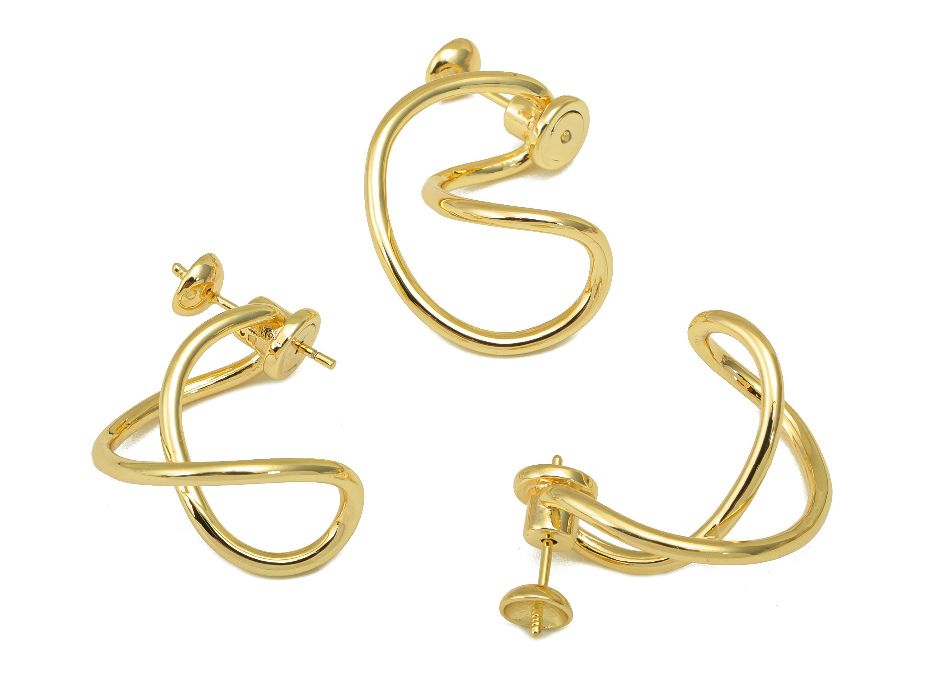 Brass Twisted 8 Earring Stud - Spiral Earring Posts - Bent Hoop Earring Stud - Wire Earring- 18K Real Gold Plated - 28x19x2mm- RGP6412 - DOMEDBAZAAR
