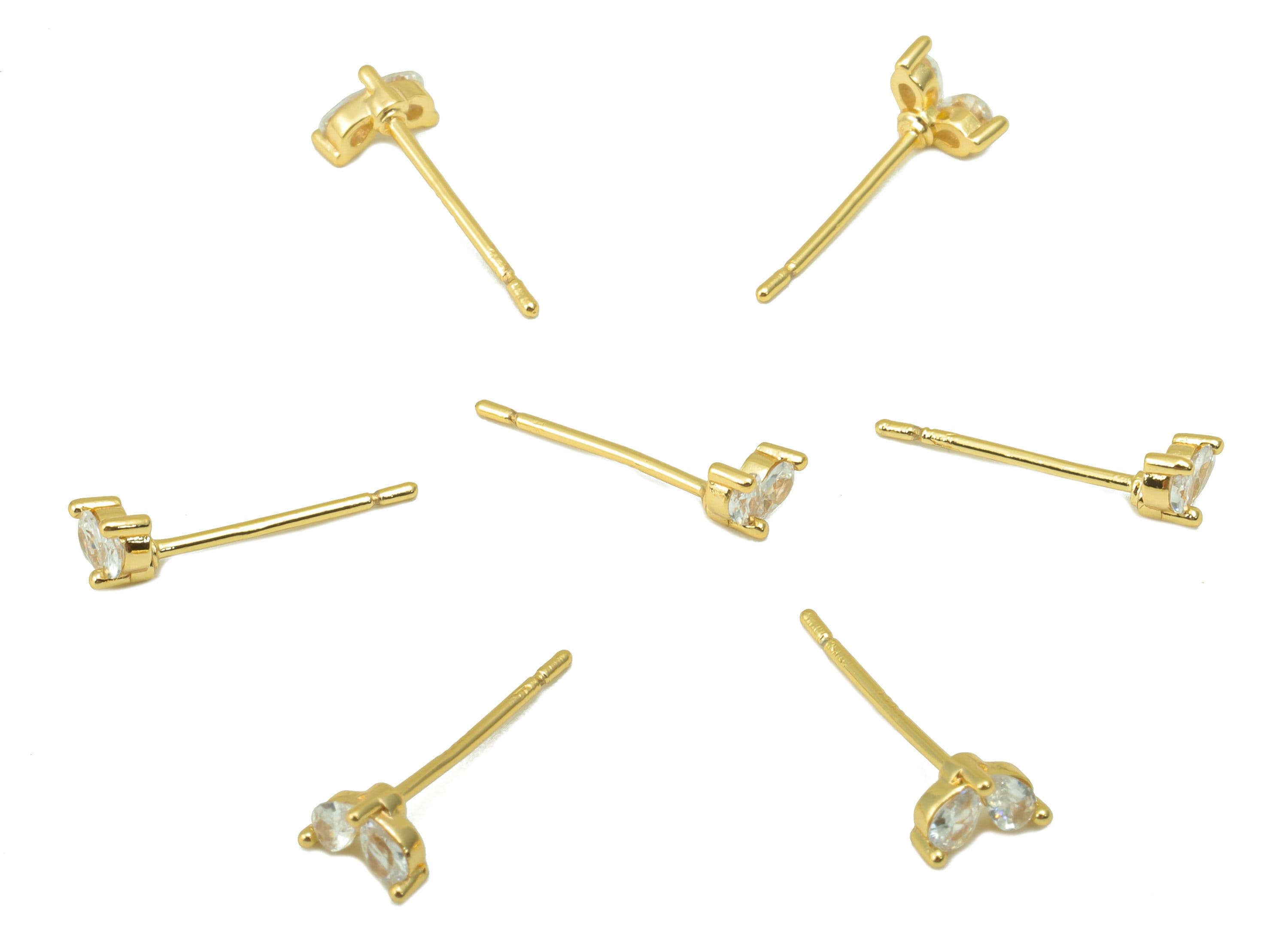 Brass Teardrop Earring Stud - Cubic Zirconia Earring Post - CZ Mini Stud - Mini Drops - 18K Real Gold Plated - 3.4x5.75x1.9mm- RGP6406 - DOMEDBAZAAR