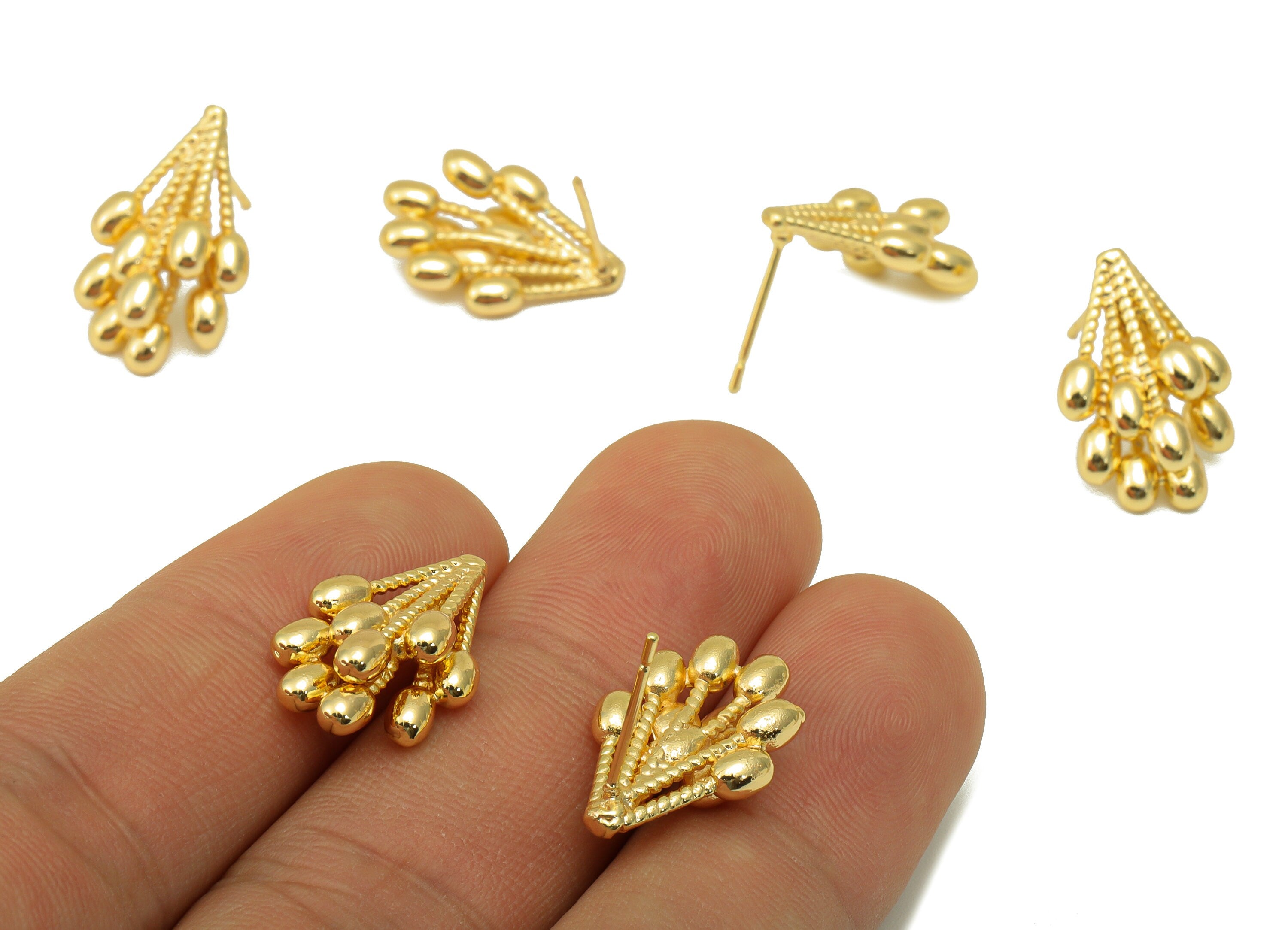 Brass Balloon Earring Stud - Beads Earring Post - Balloon Stud - Gold Bunch Charm - 18K Real Gold Plated - 18.5x12.4x 5.21mm- RGP6432 - DOMEDBAZAAR