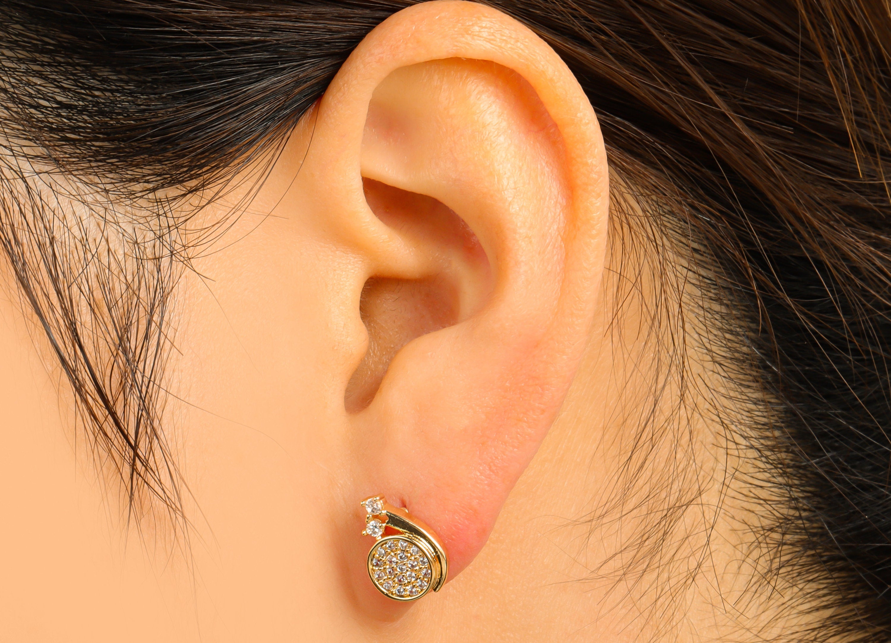 Brass Snail Earring Stud - Snail Earring Post - Animal Cubic Zirconia Stud - Stainless Steel - 18K Real Gold Plated - 13x9x 2.32mm- RGP6471 - DOMEDBAZAAR