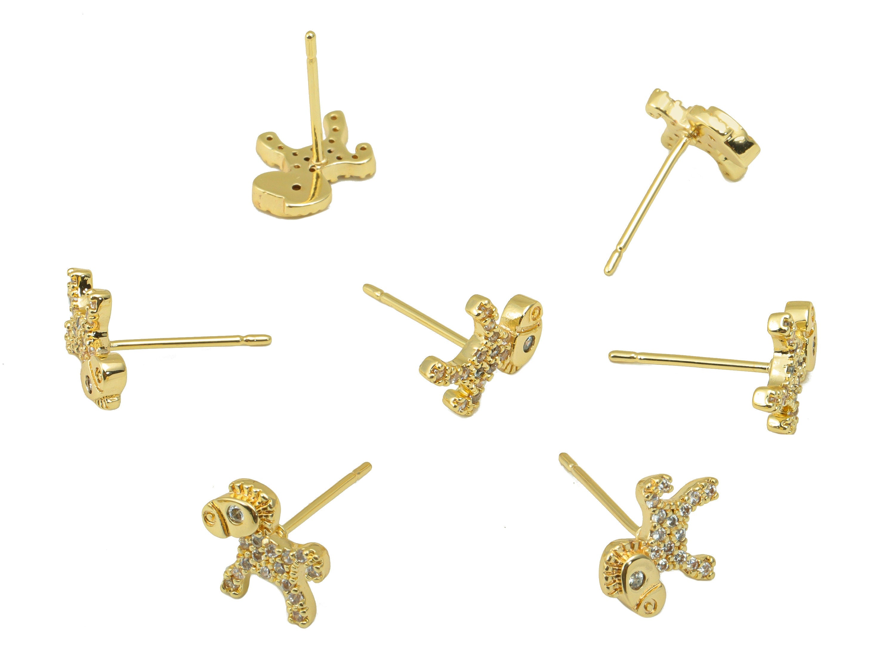 Brass Horse Earring Stud - Donkey Earring Post - Animal Cubic Zirconia Stud- Stainless Steel - 18K Real Gold Plated-10x9x2mm- RGP6416 - DOMEDBAZAAR