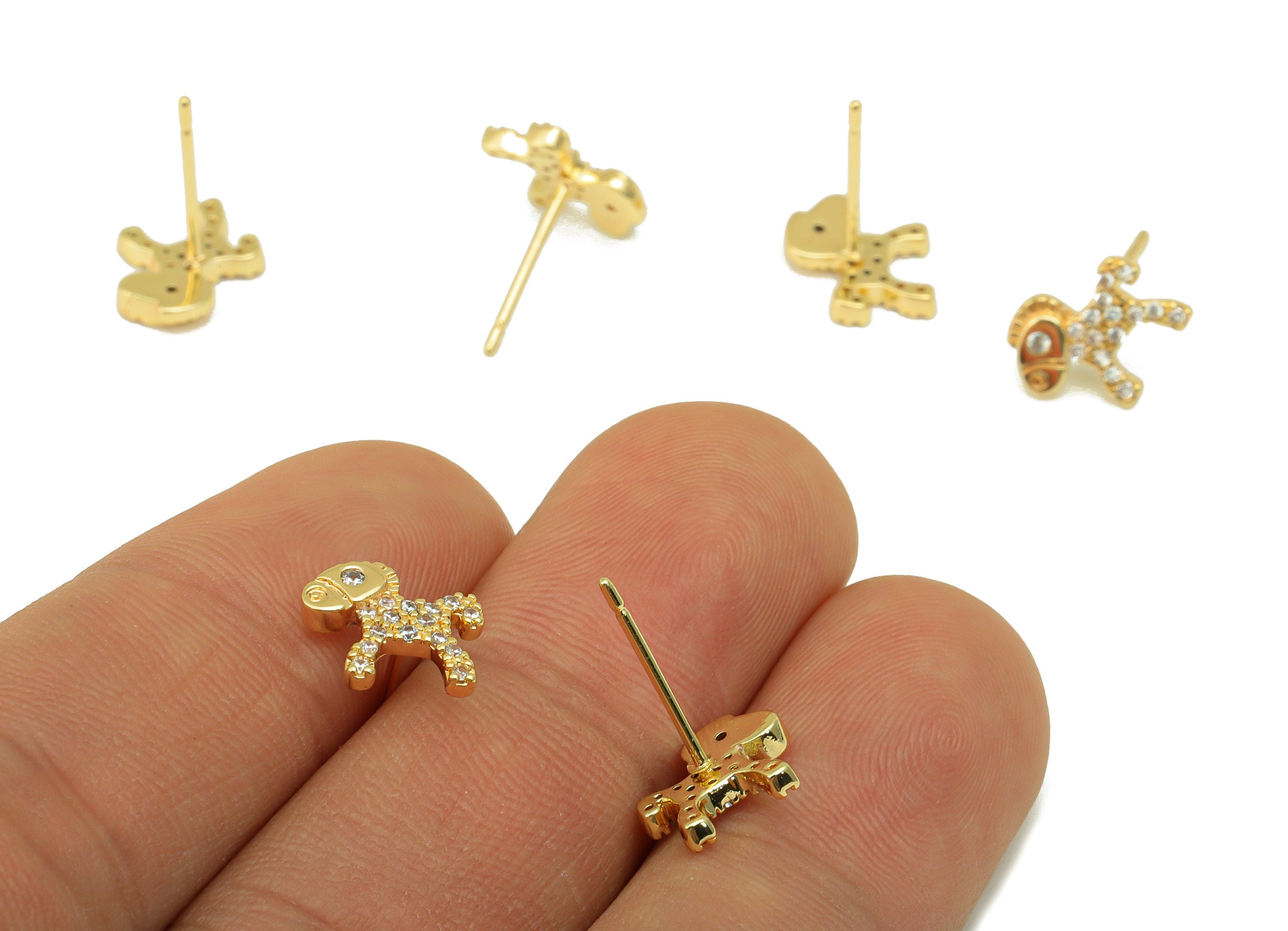 Brass Horse Earring Stud - Donkey Earring Post - Animal Cubic Zirconia Stud- Stainless Steel - 18K Real Gold Plated-10x9x2mm- RGP6416 - DOMEDBAZAAR