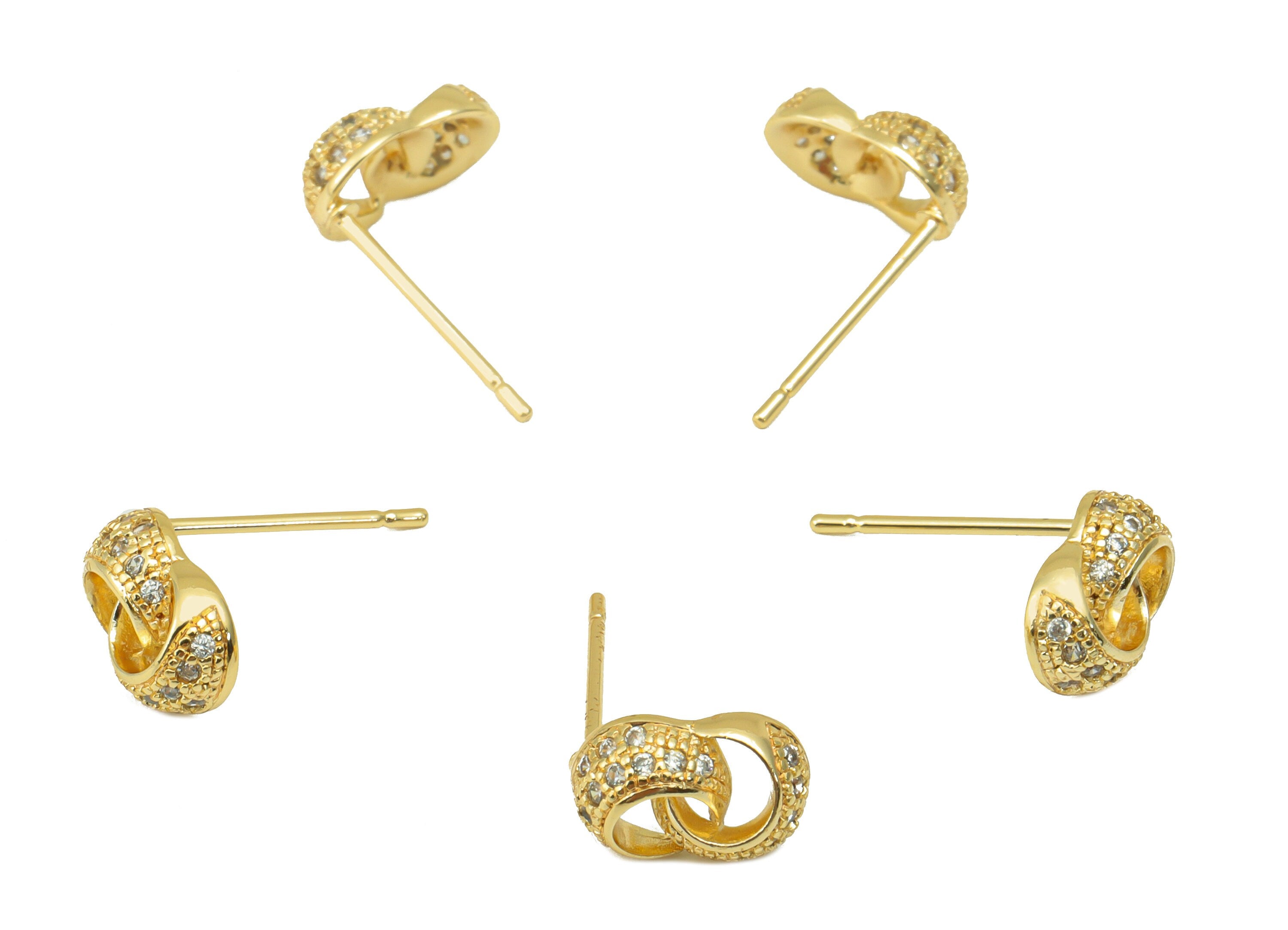 Brass Round Earring Stud - Circle Link Earring Post -Double Cubic Zirconia Stud - Infinity Post - 18K Real Gold Plated -10x6x2mm- RGP6420 - DOMEDBAZAAR