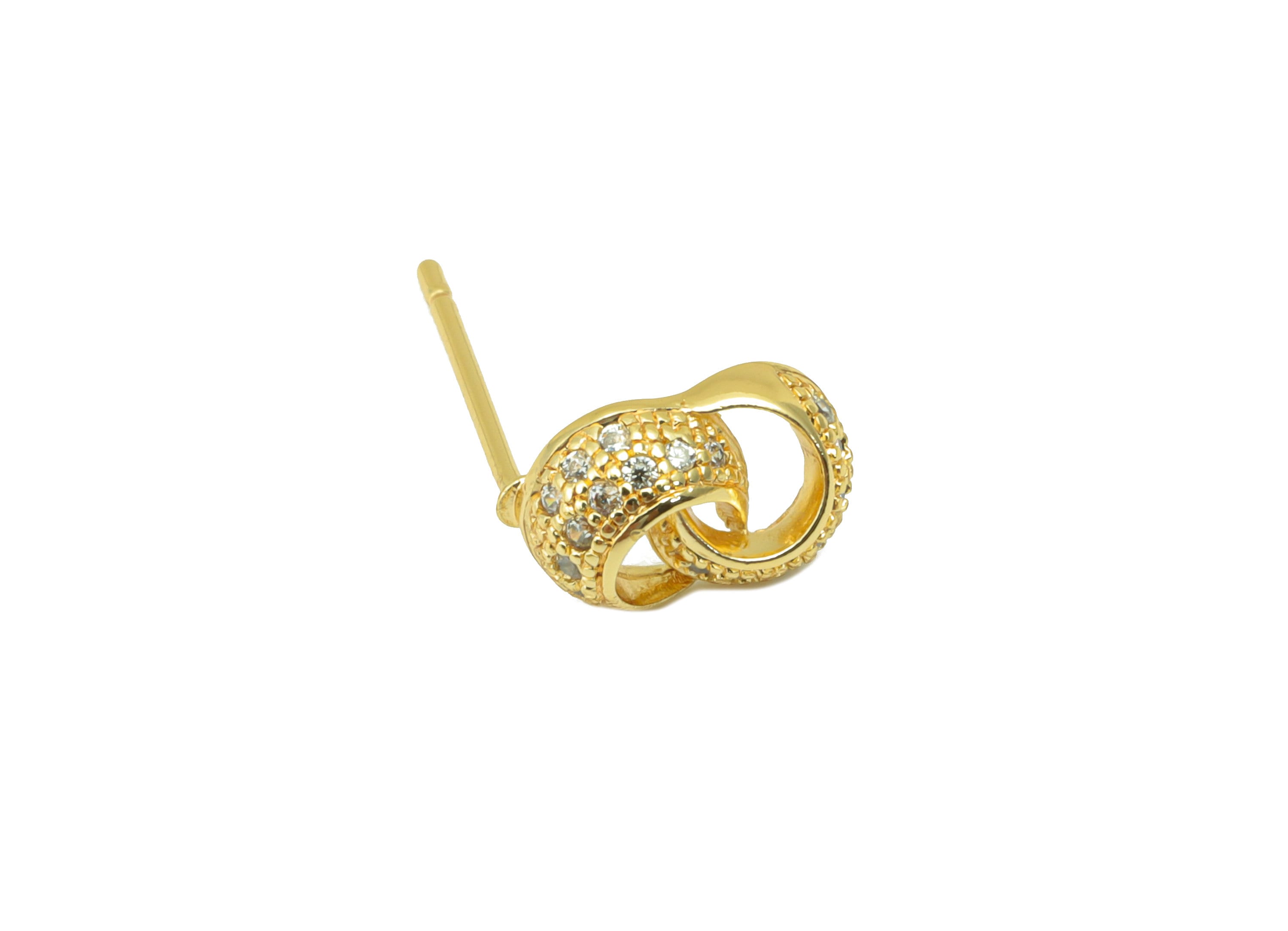Brass Round Earring Stud - Circle Link Earring Post -Double Cubic Zirconia Stud - Infinity Post - 18K Real Gold Plated -10x6x2mm- RGP6420 - DOMEDBAZAAR